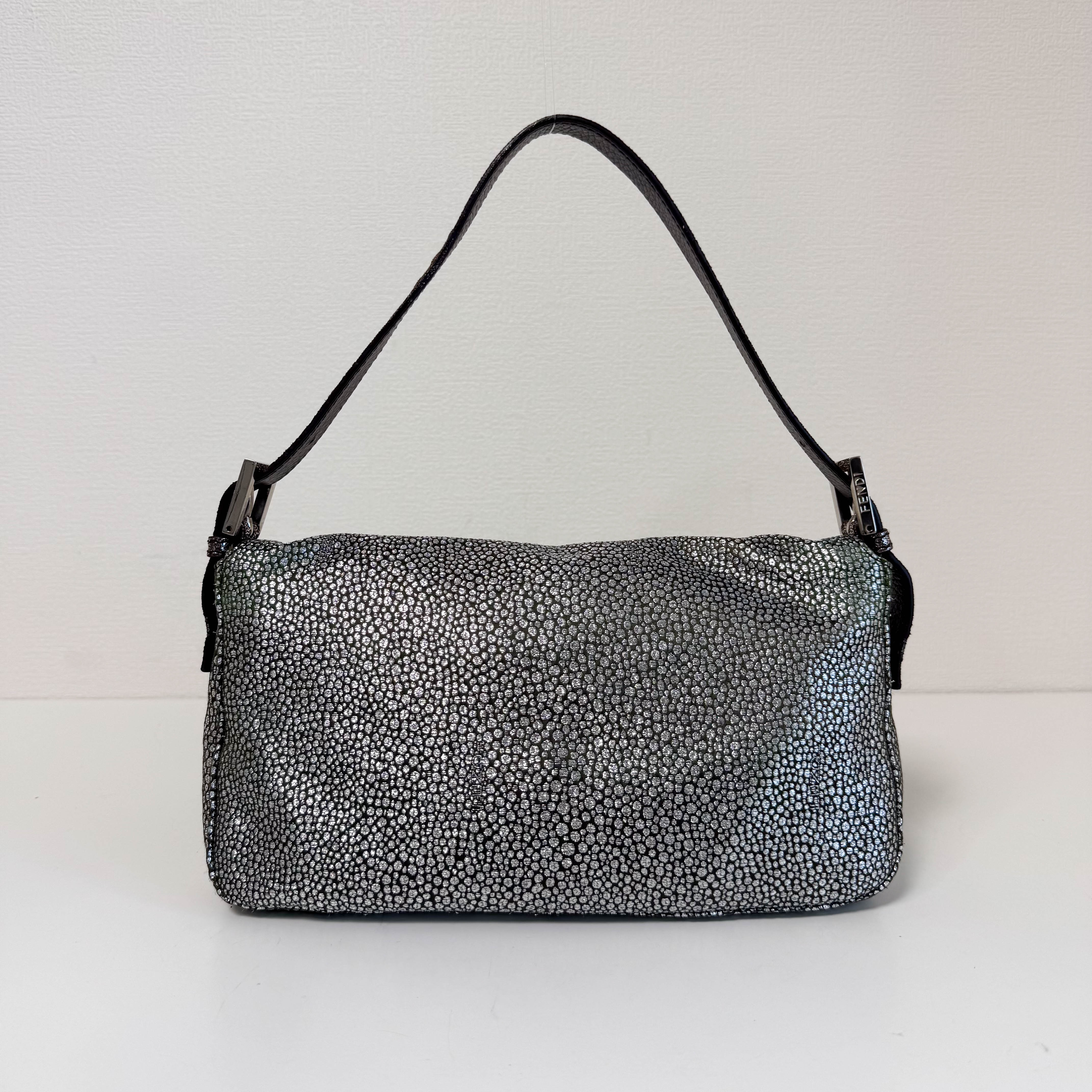 Baguette Silver Leather Shoulder Bag