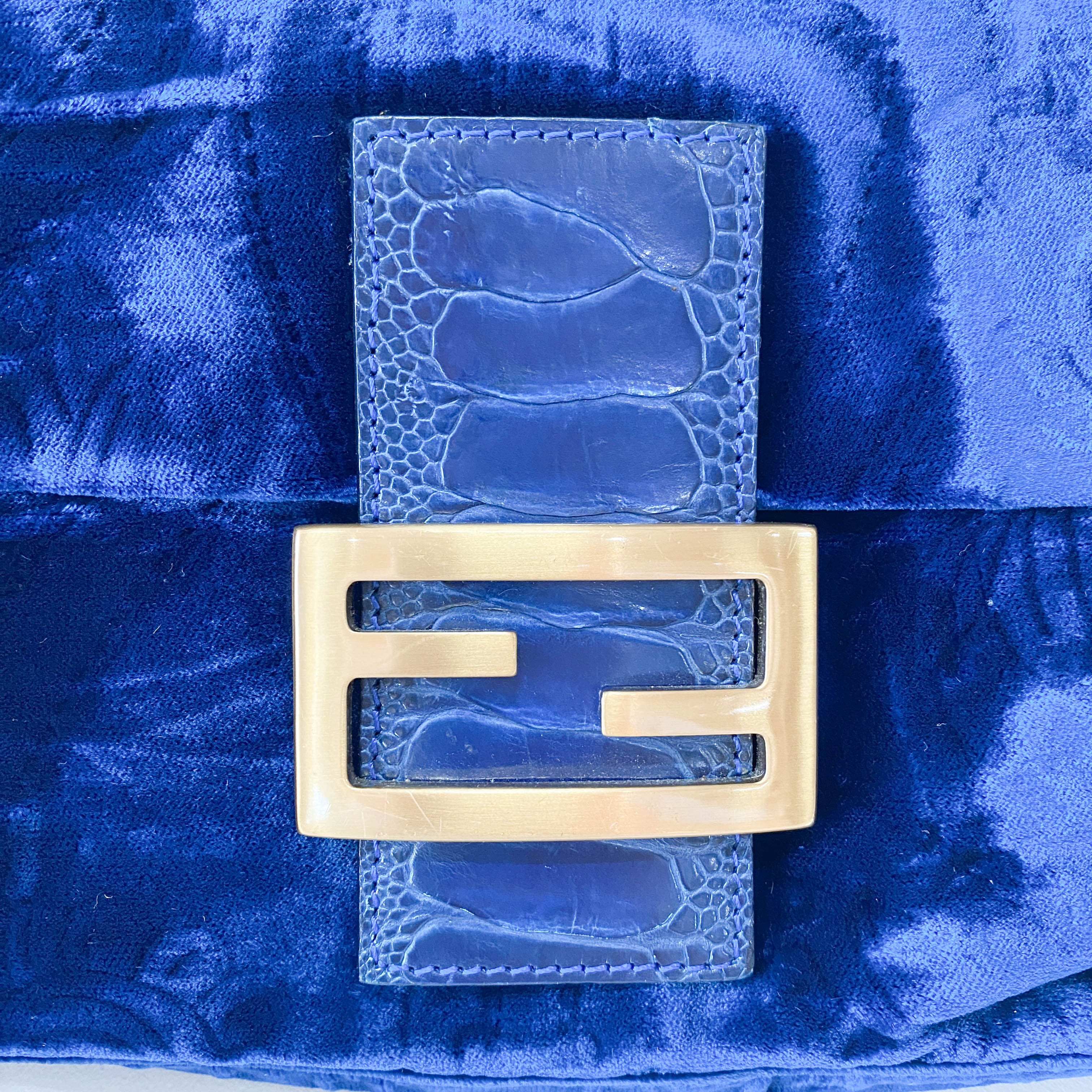 Baguette Blue Velvet Shoulder Bag