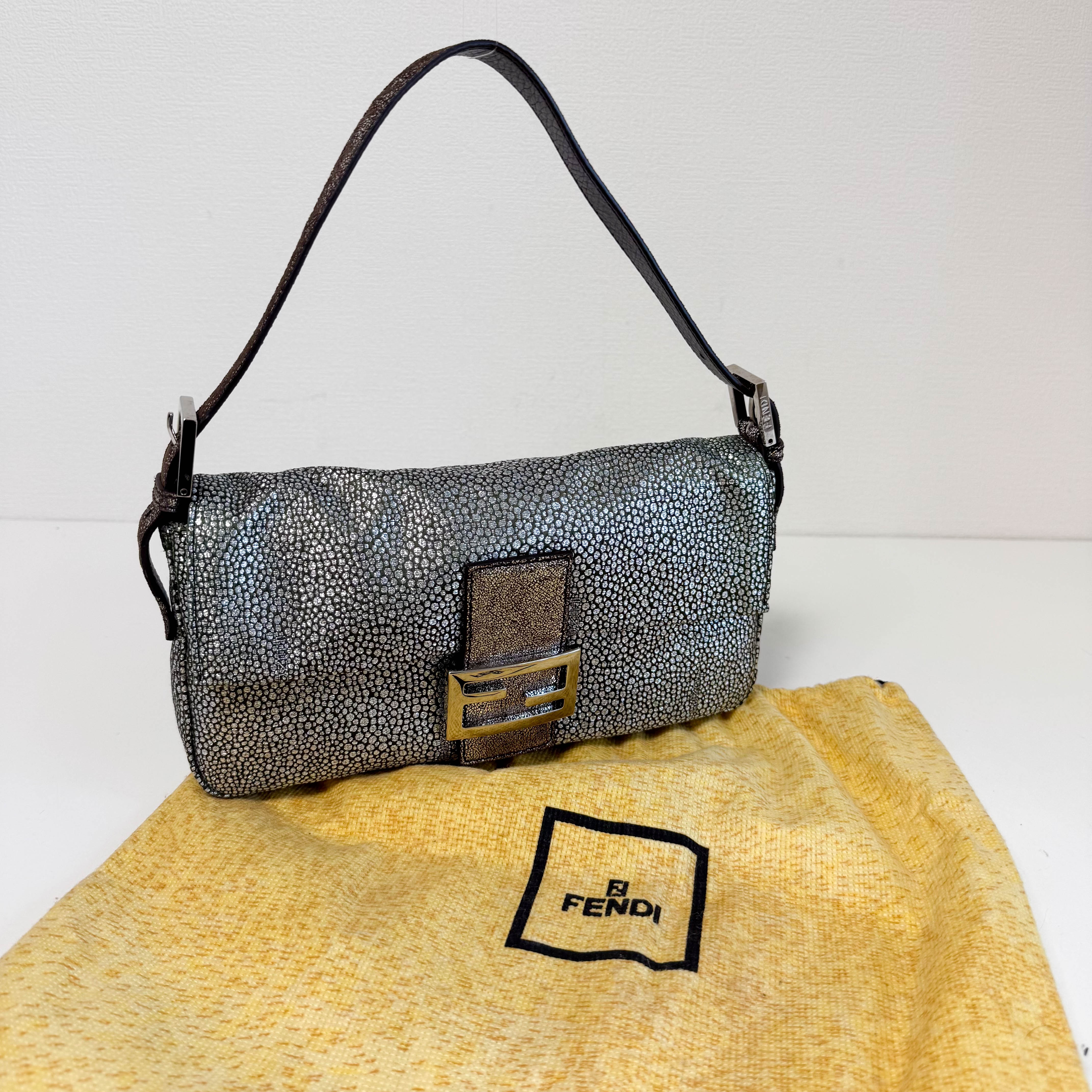 Baguette Silver Leather Shoulder Bag