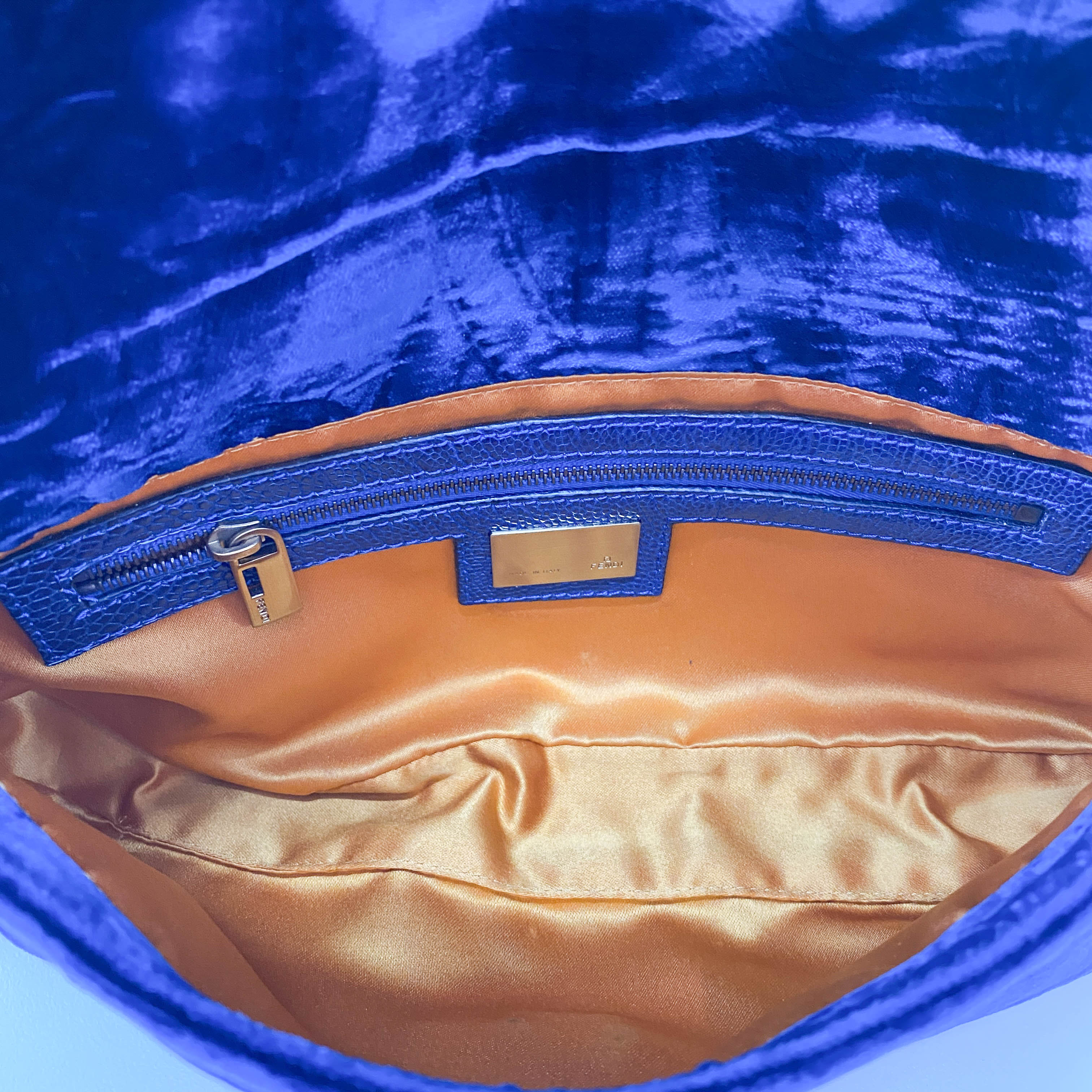 Baguette Blue Velvet Shoulder Bag