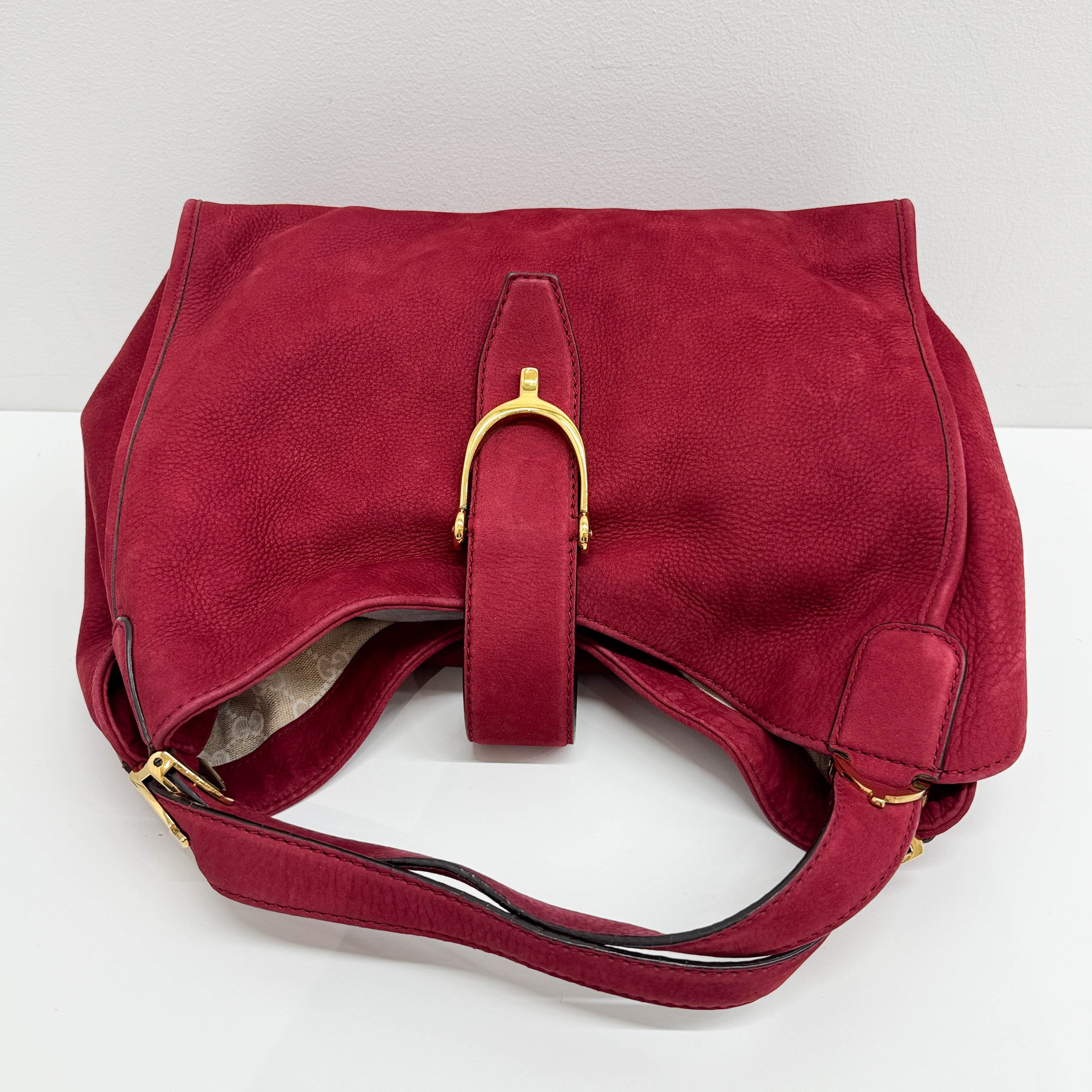 Stirrup Red Nubuck Leather Shoulder Bag