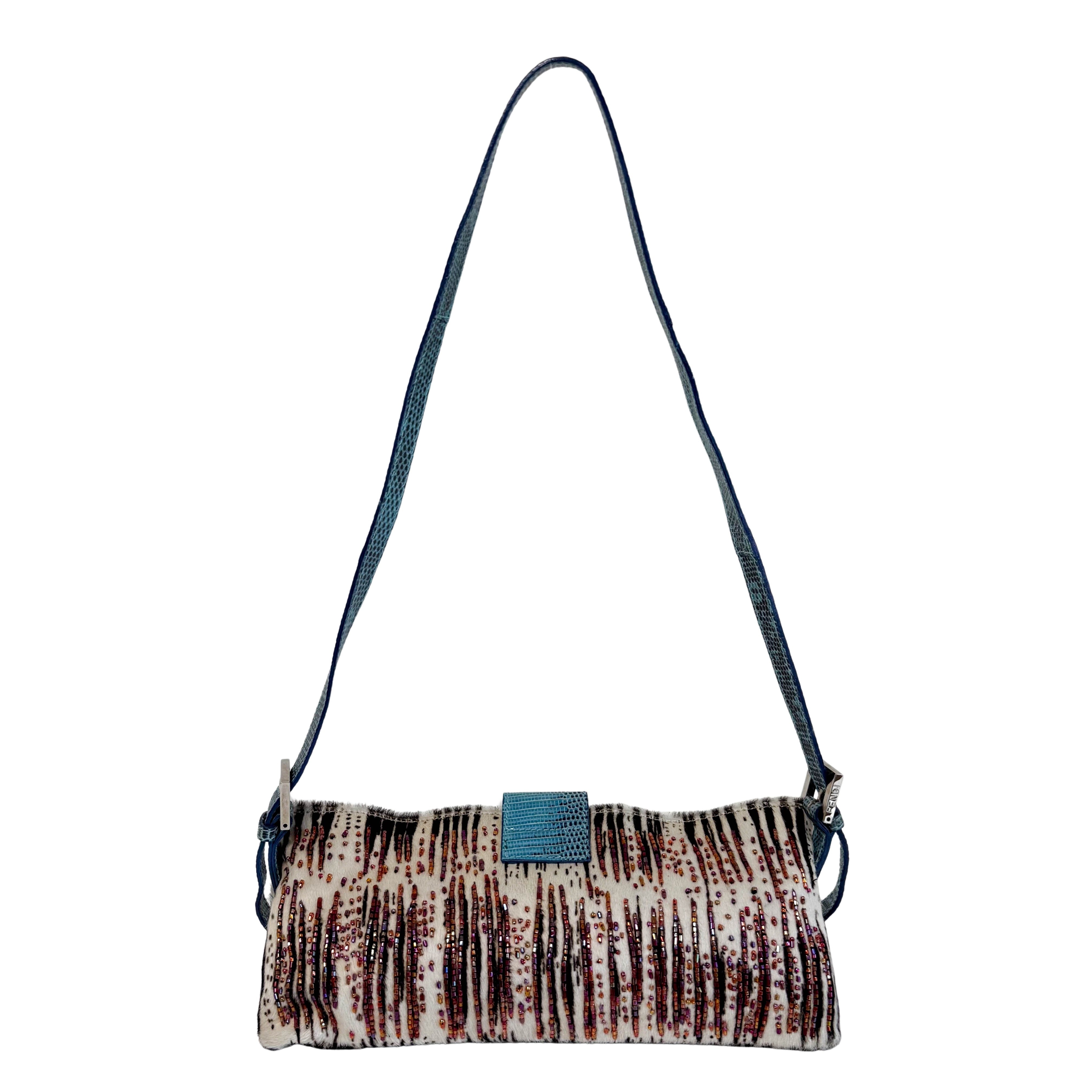 Baguette Zebra Pony Hair with Beaded Shoulder Bag