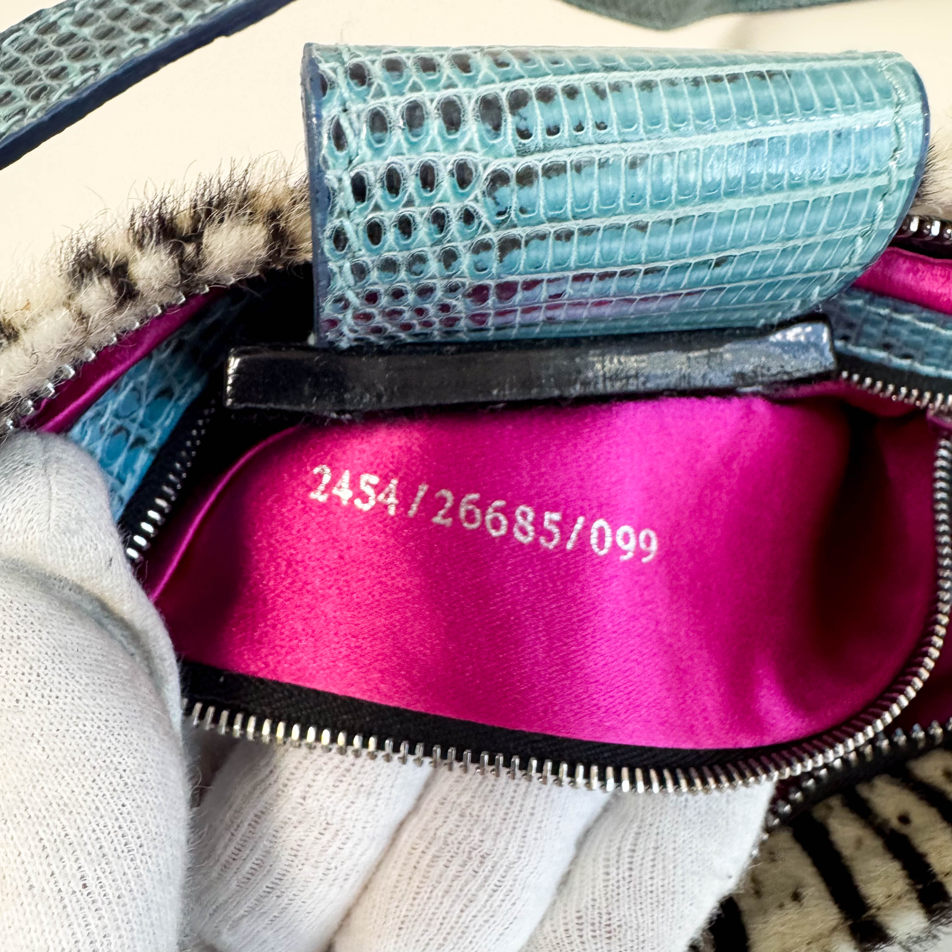 Baguette Zebra Pony Hair with Beaded Shoulder Bag