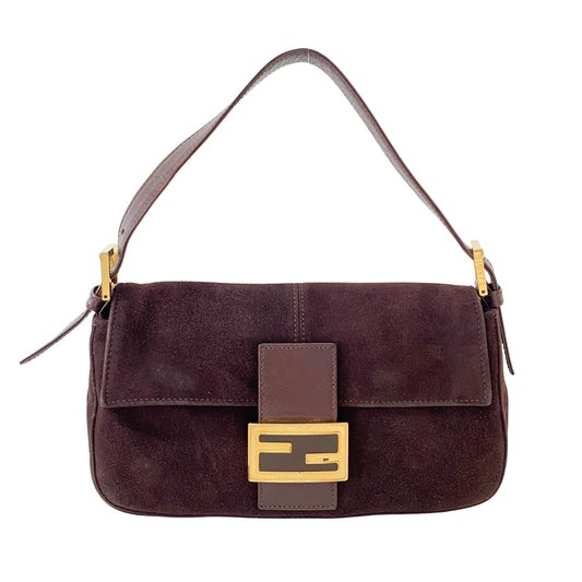 Baguette Brown Suede Shoulder Bag