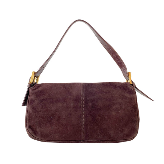 Baguette Brown Suede Shoulder Bag