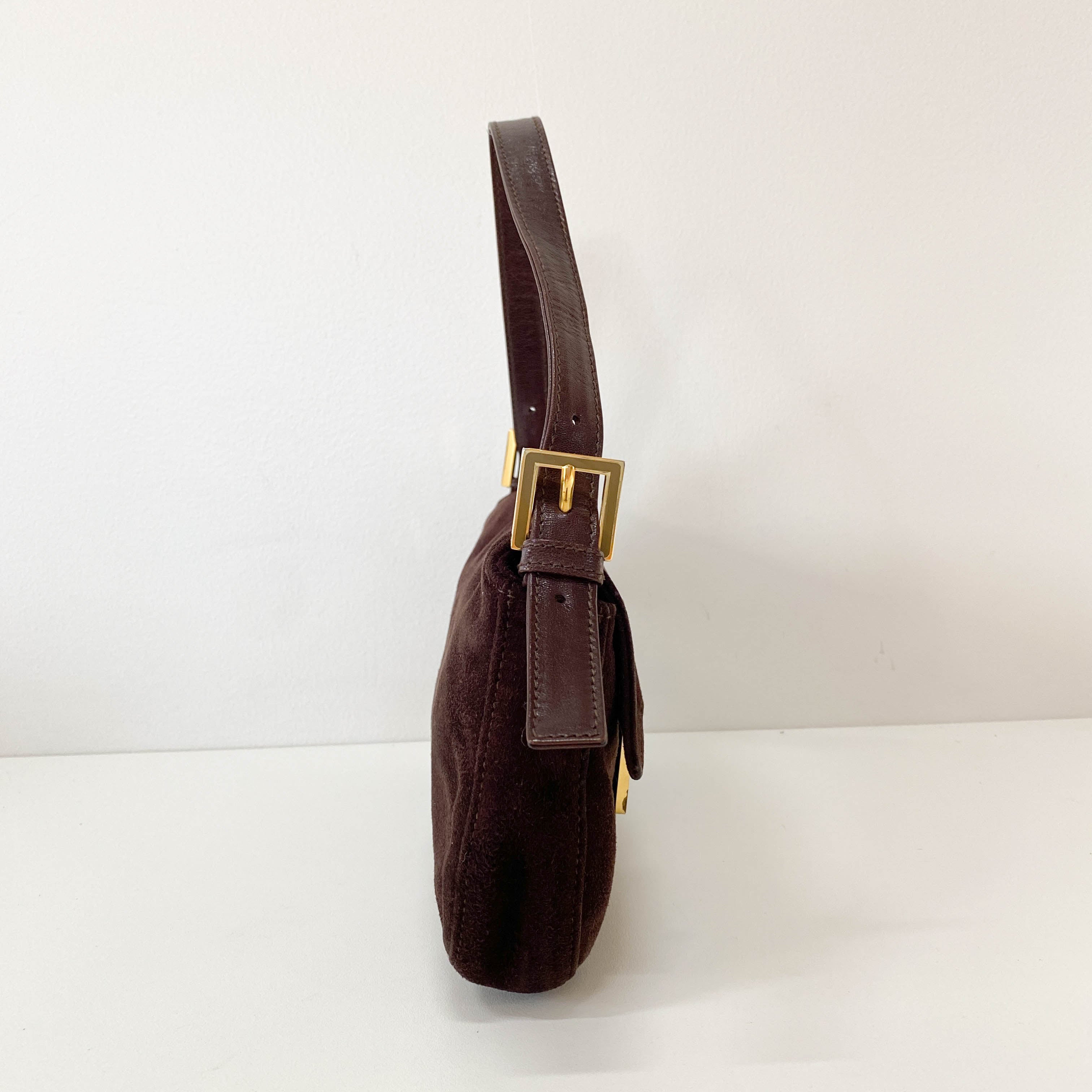 Baguette Brown Suede Shoulder Bag