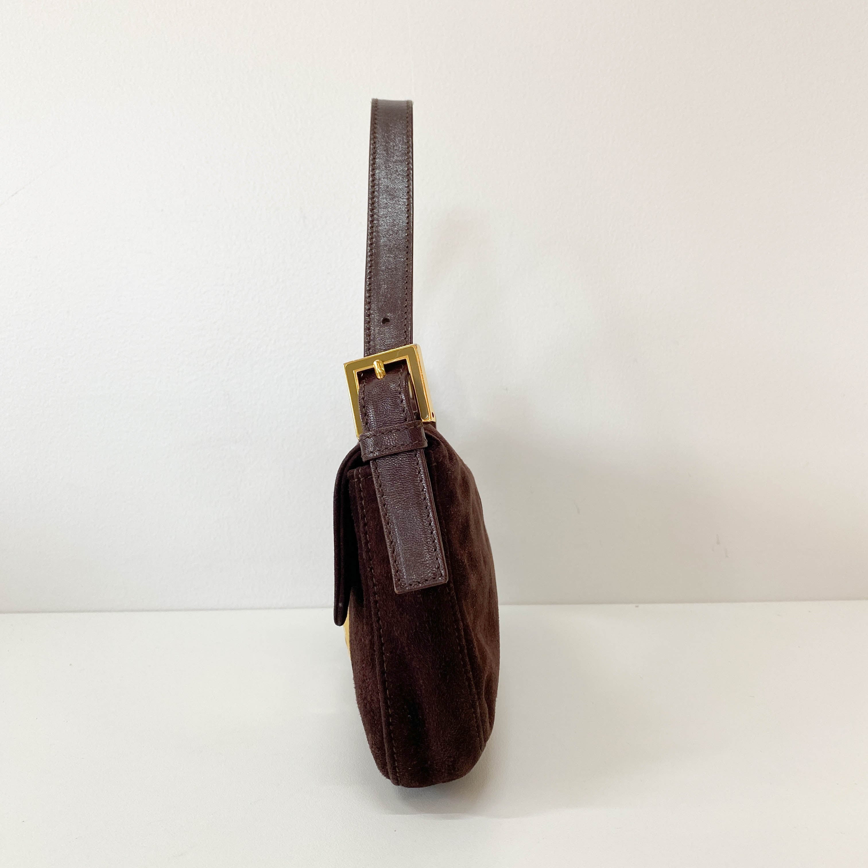 Baguette Brown Suede Shoulder Bag