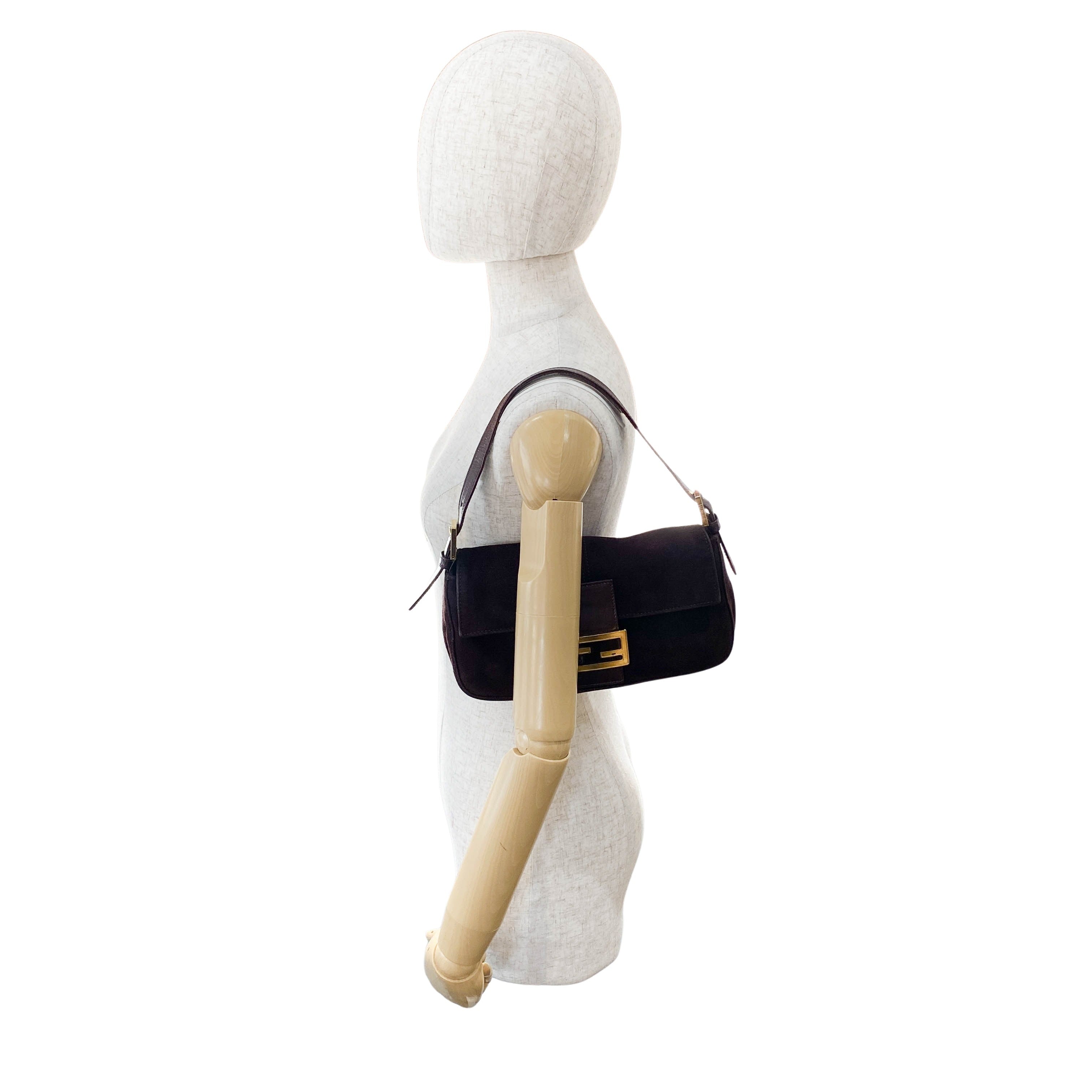 Baguette Brown Suede Shoulder Bag