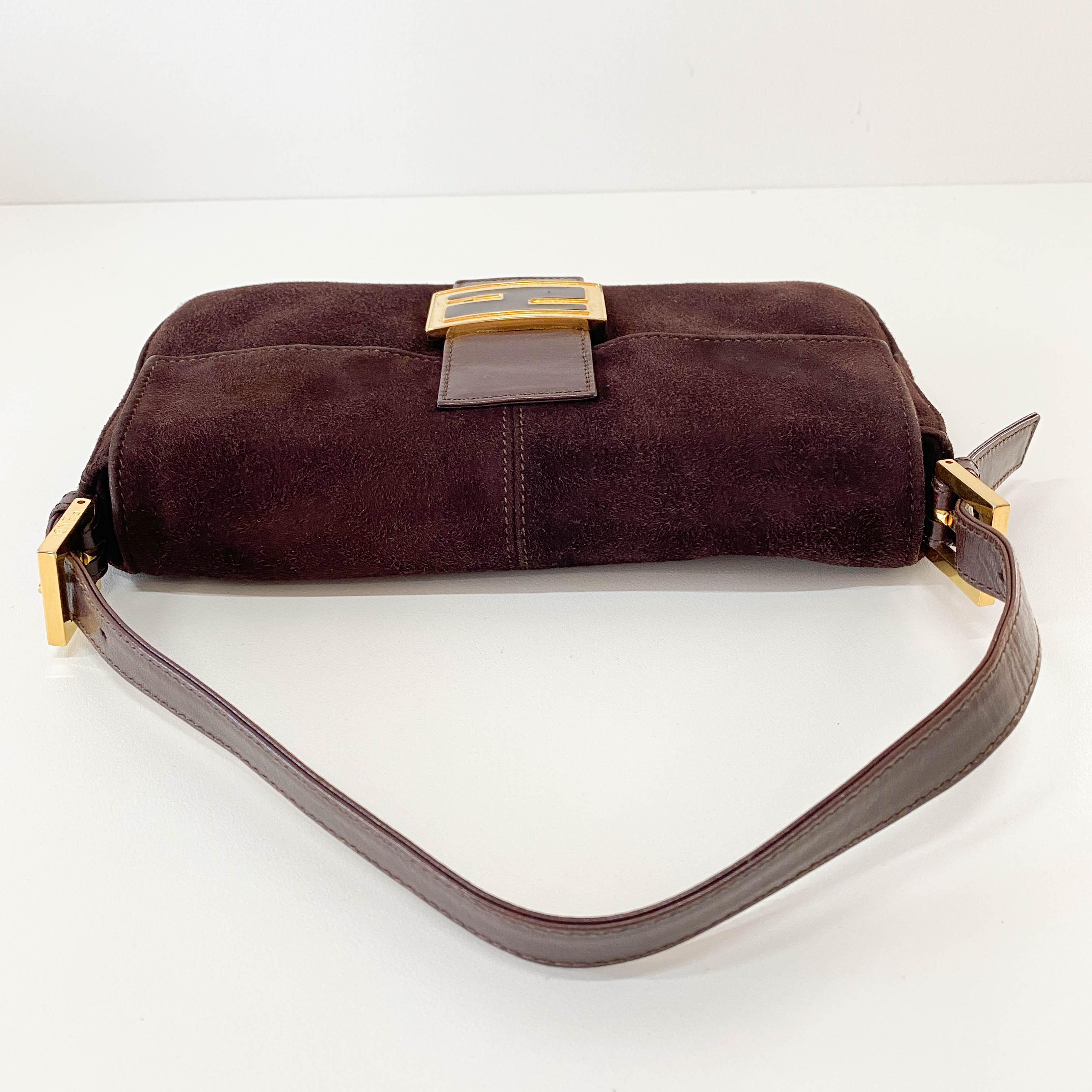 Baguette Brown Suede Shoulder Bag