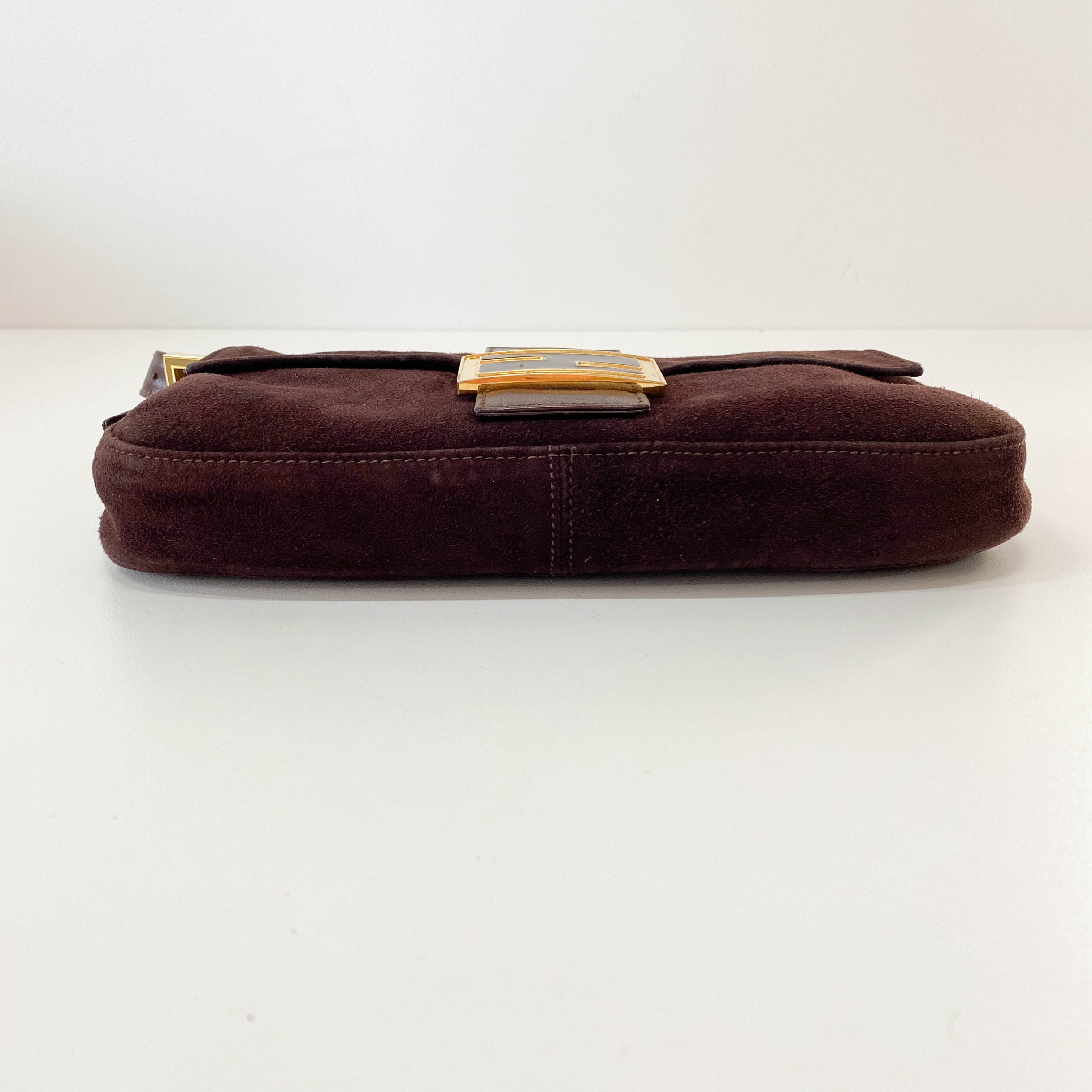 Baguette Brown Suede Shoulder Bag