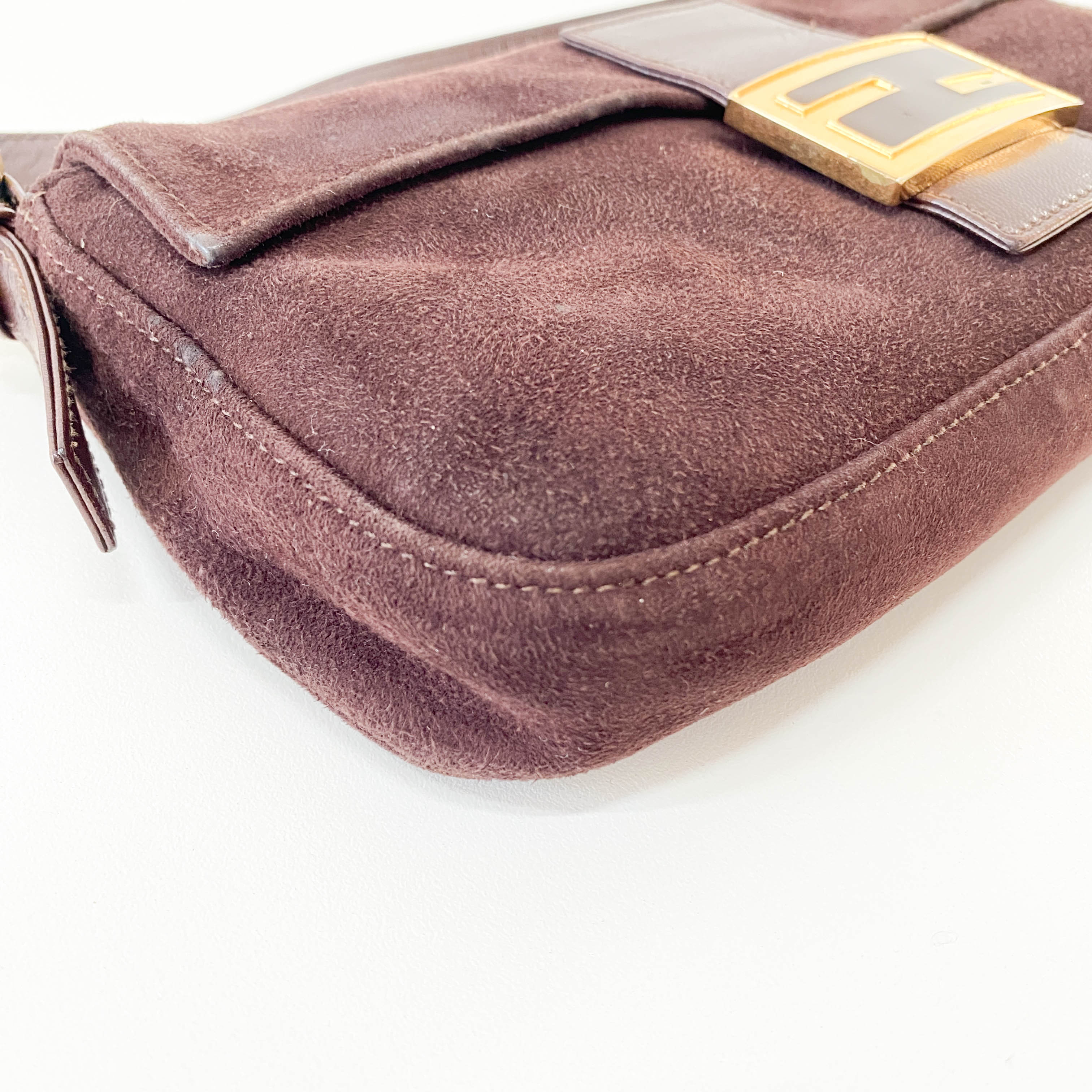 Baguette Brown Suede Shoulder Bag