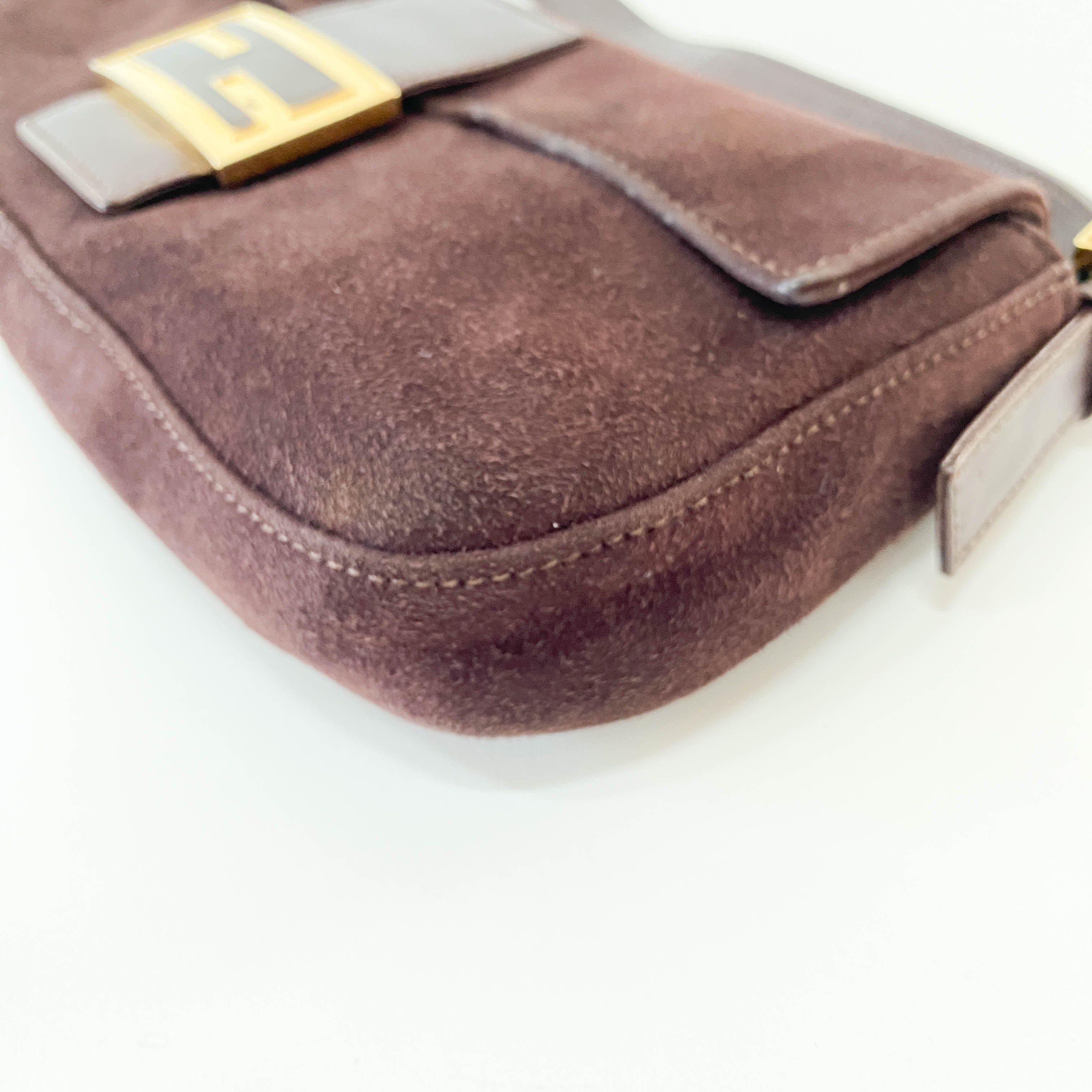 Baguette Brown Suede Shoulder Bag