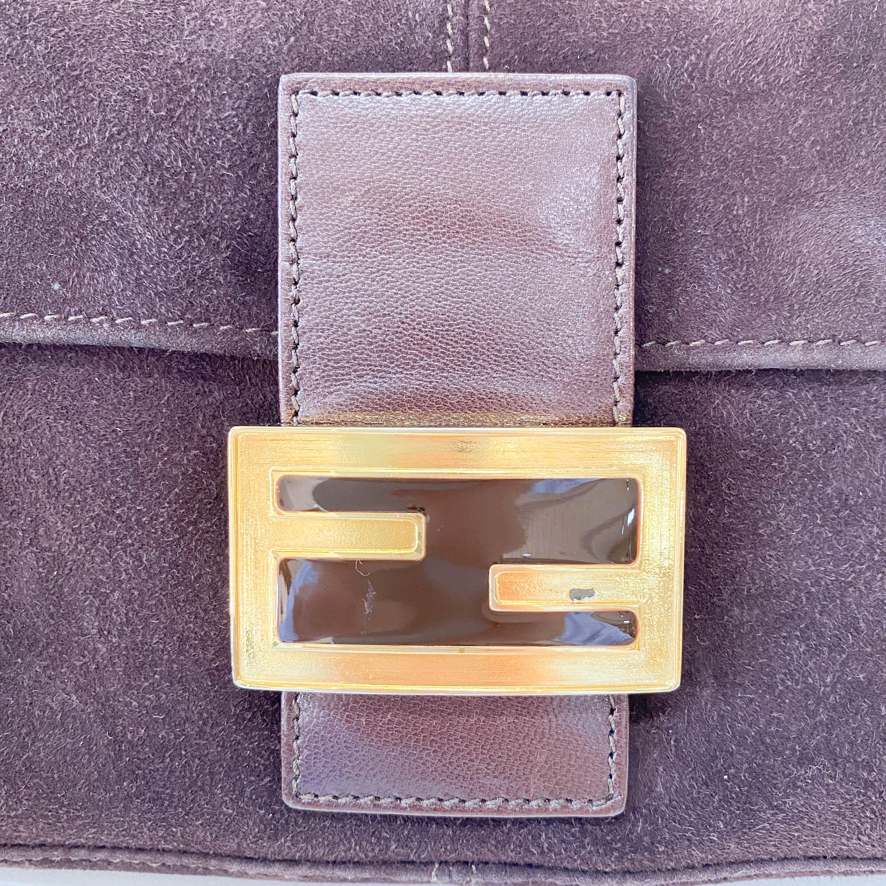 Baguette Brown Suede Shoulder Bag