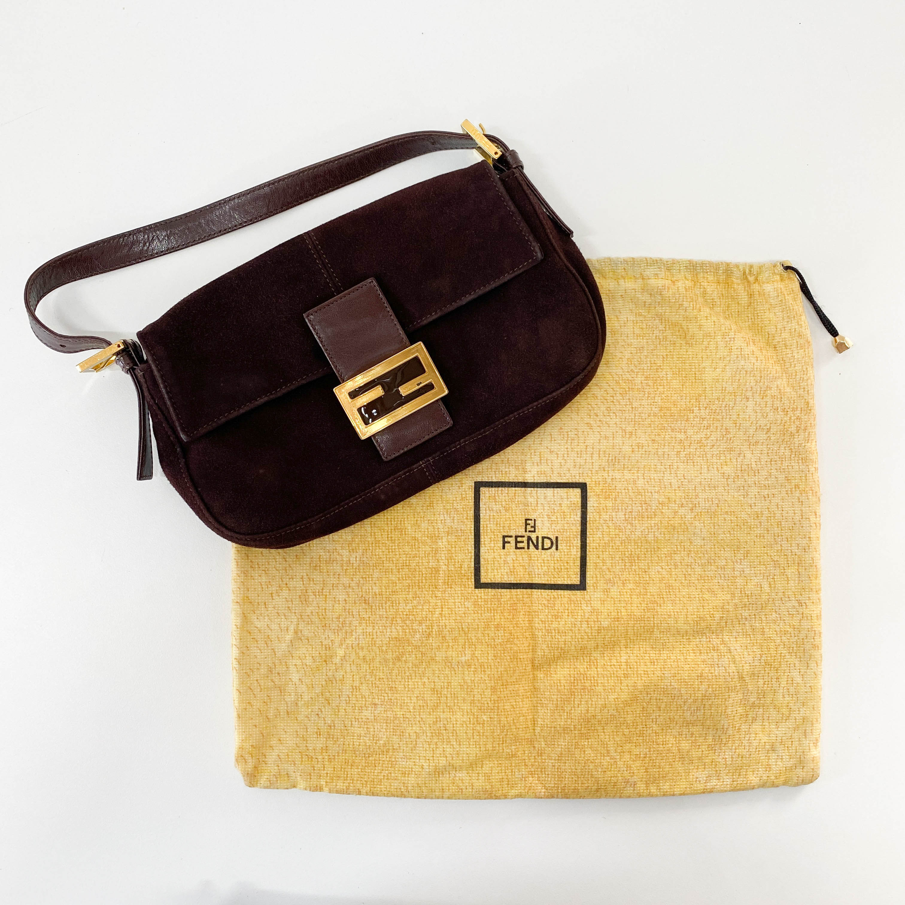 Baguette Brown Suede Shoulder Bag