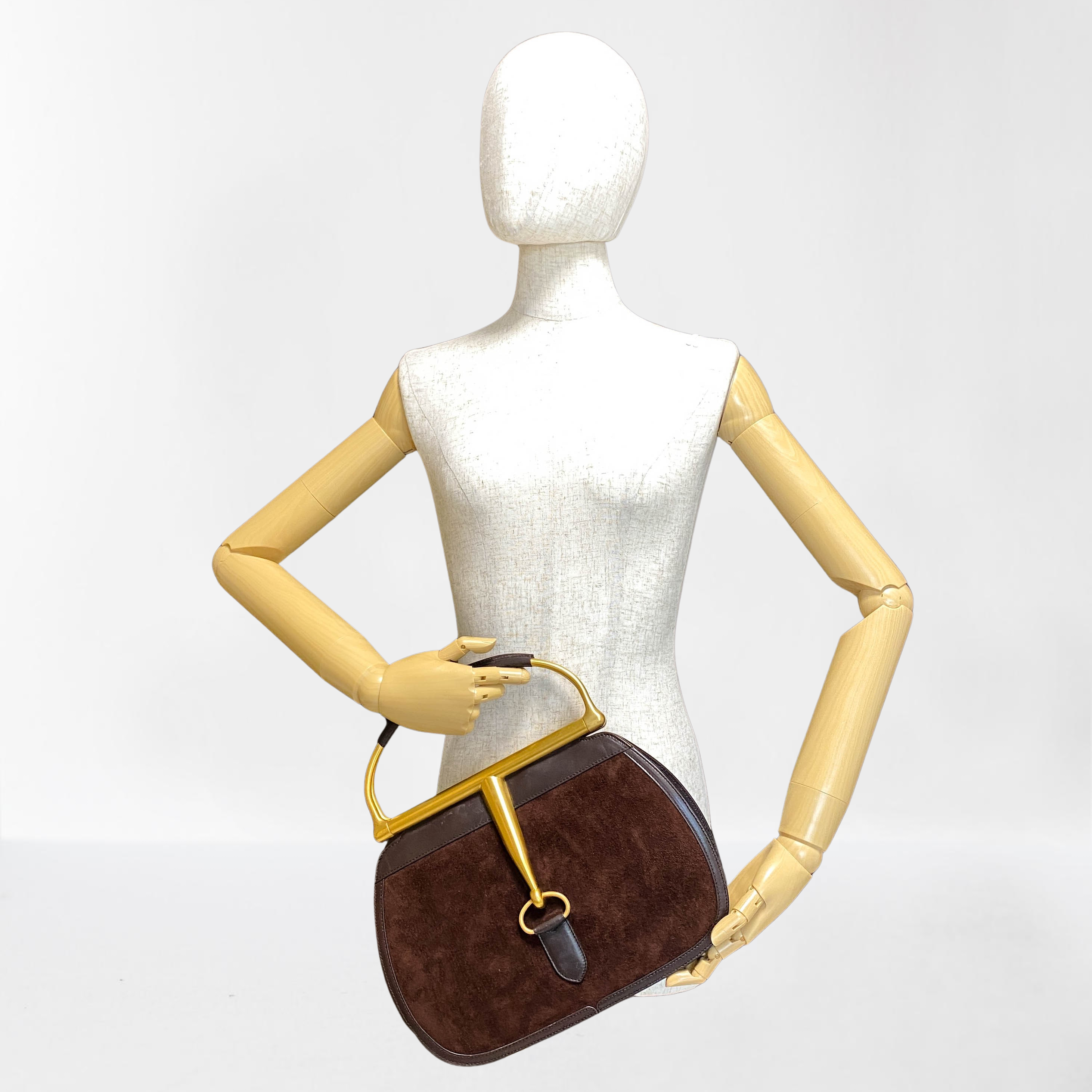 Horsebit Brown Suede Hand Bag