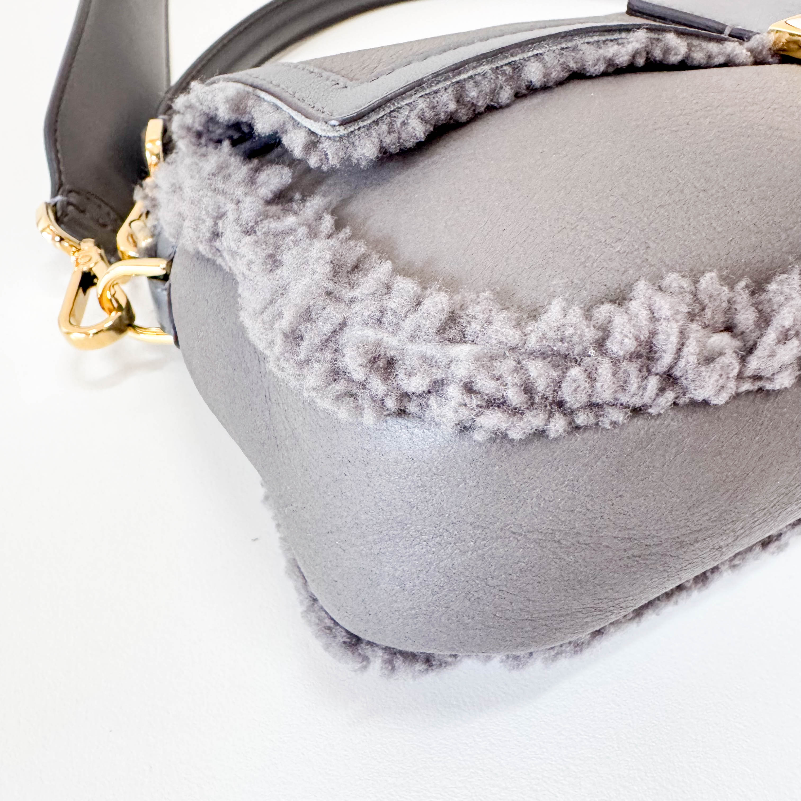 Baguette Grey Leather Soft Interior Lining Shoulder Bag