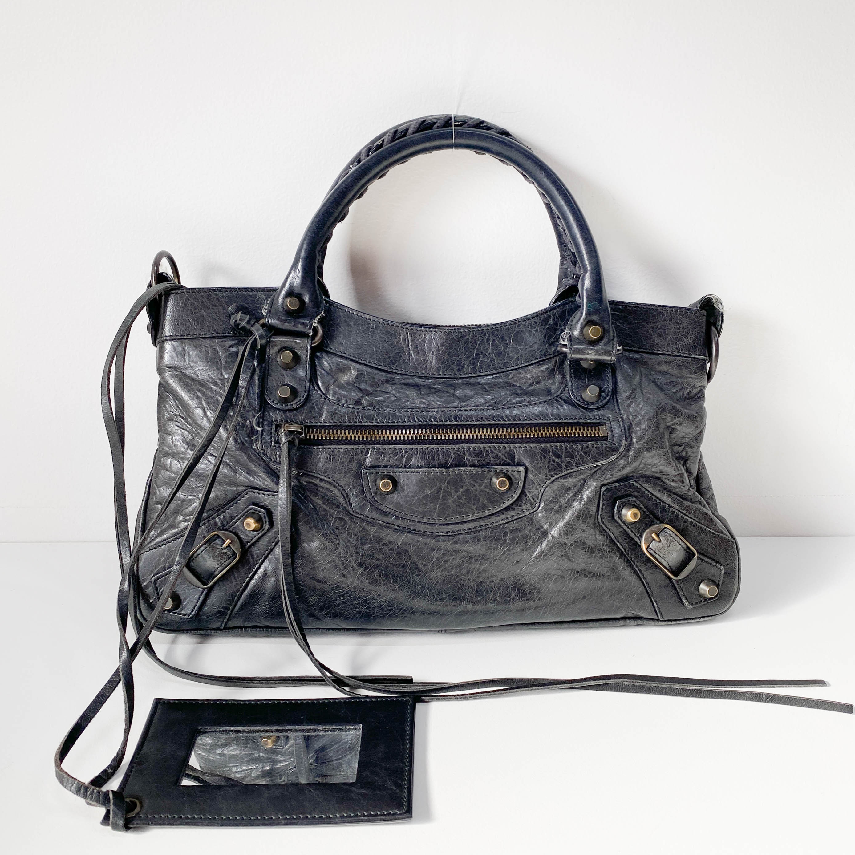 The City Black Calfskin Leather Two Way Bag