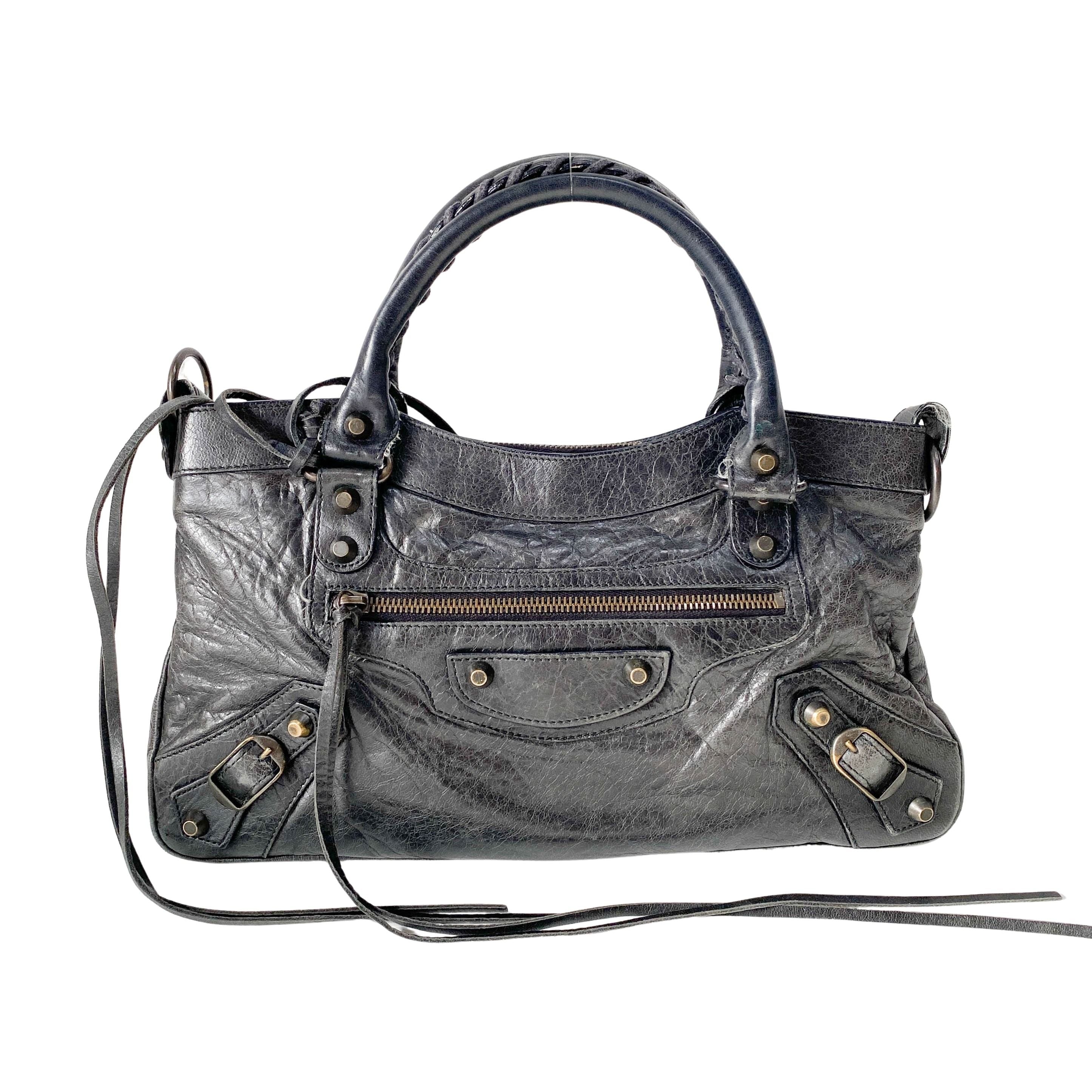 The City Black Calfskin Leather Two Way Bag