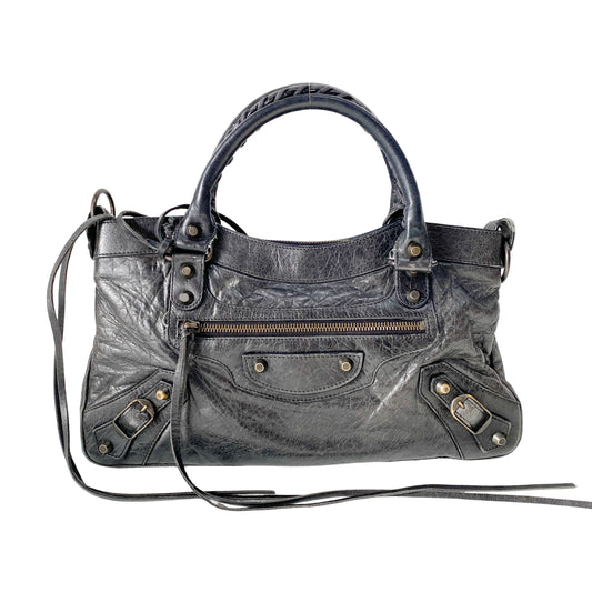 The City Black Calfskin Leather Two Way Bag