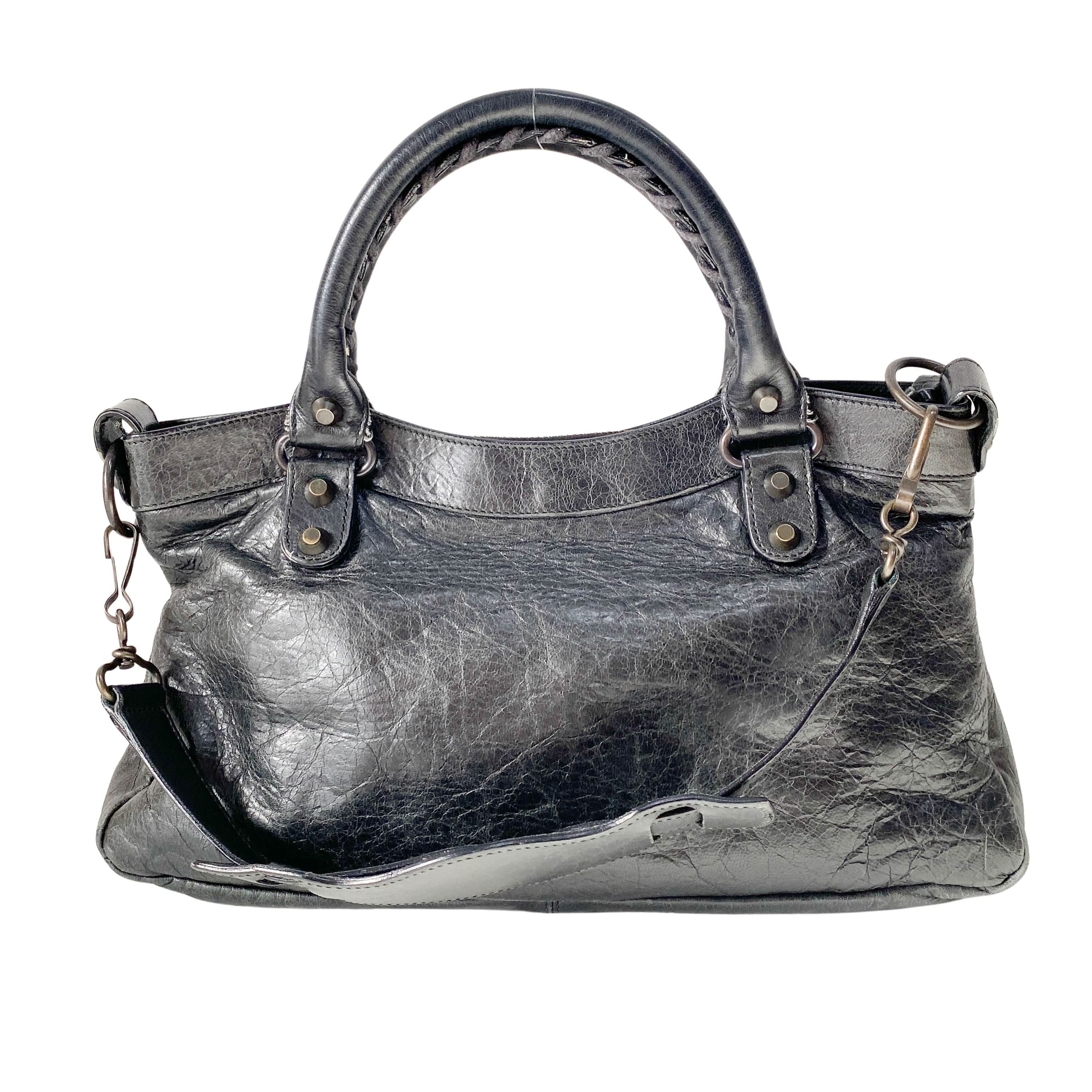 The City Black Calfskin Leather Two Way Bag