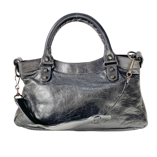 The City Black Calfskin Leather Two Way Bag