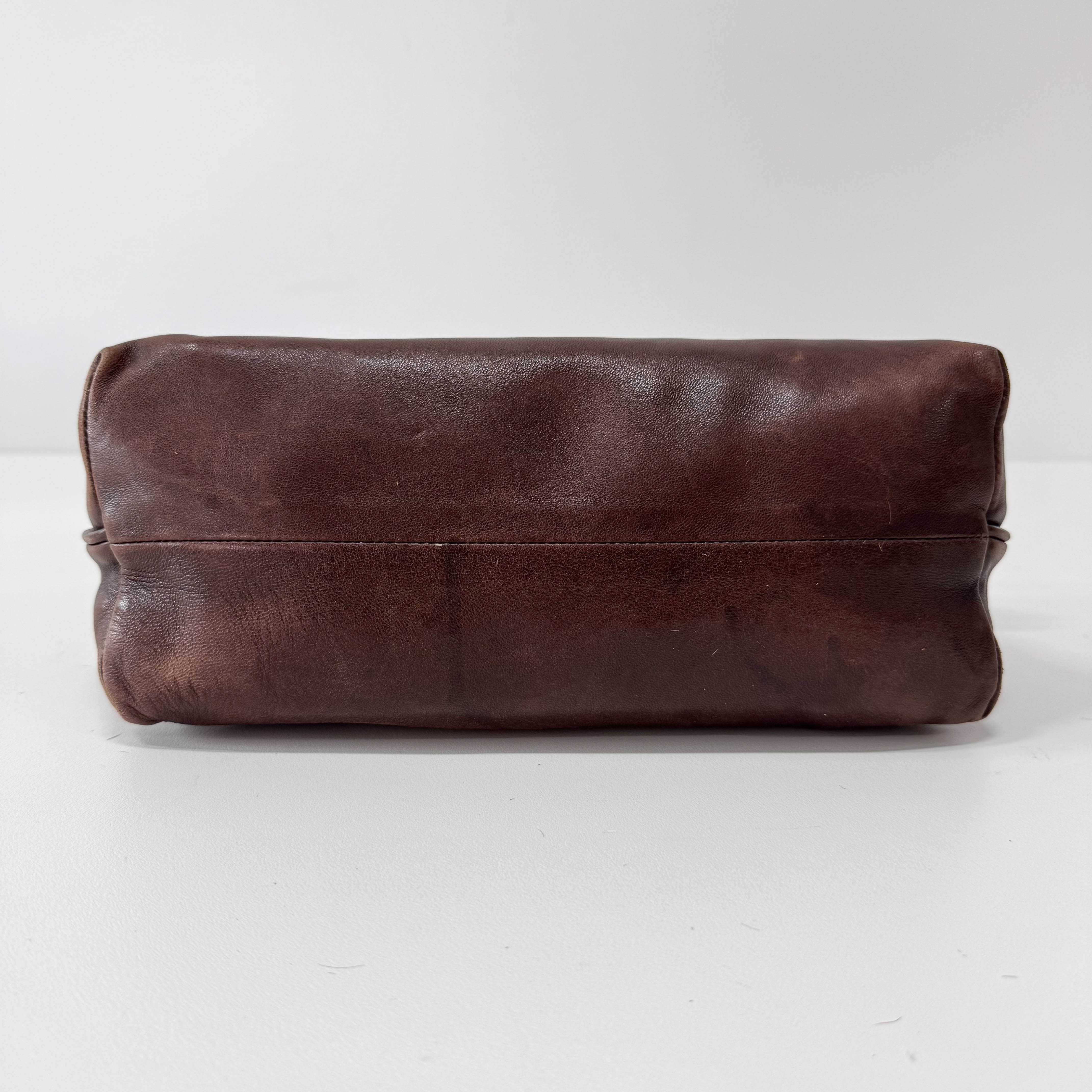 Brown Leather Intrecciato Strap Shoulder Bag