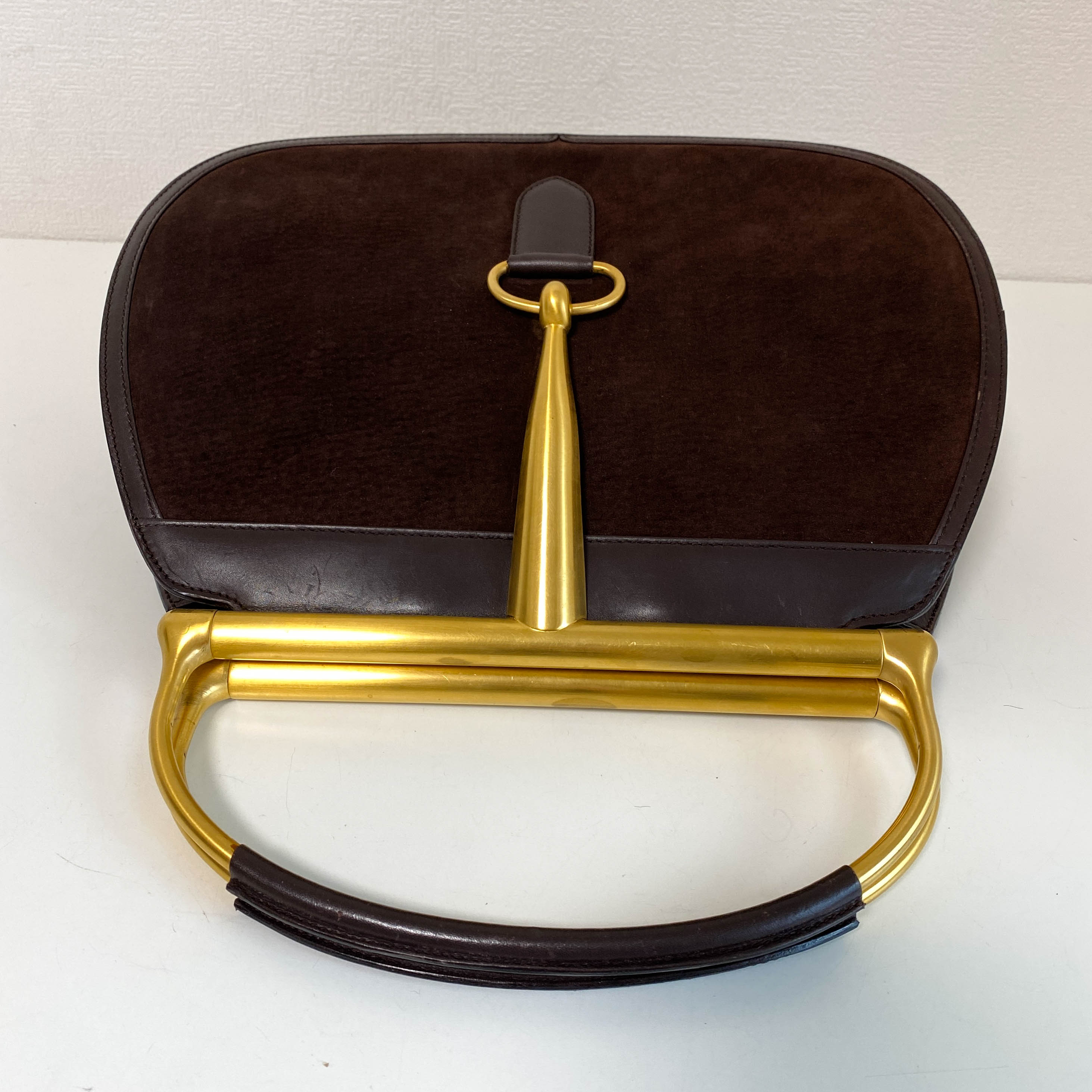 Horsebit Brown Suede Hand Bag