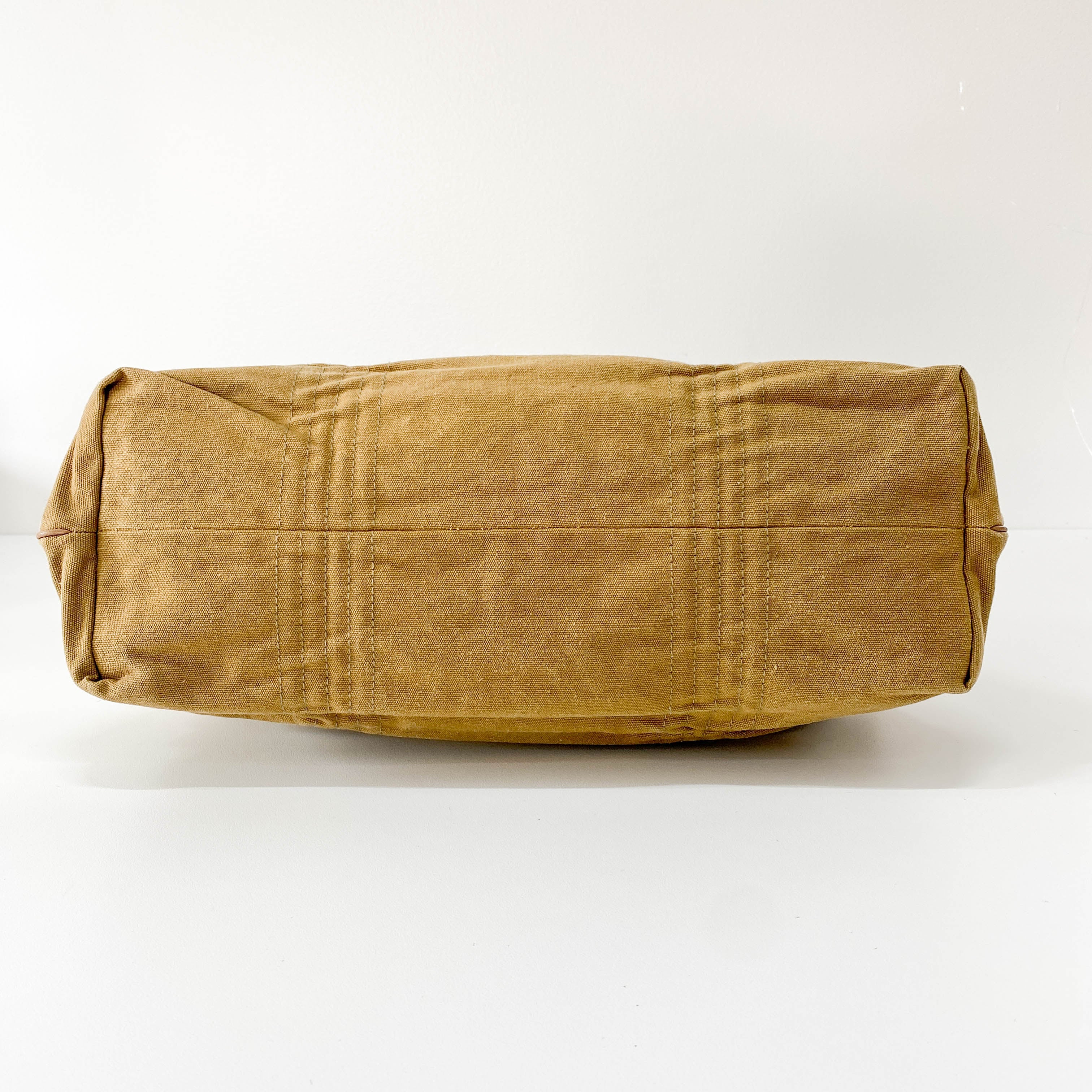 Khaki Brown Cotton Canvas with Interwined Wood Handle Bag