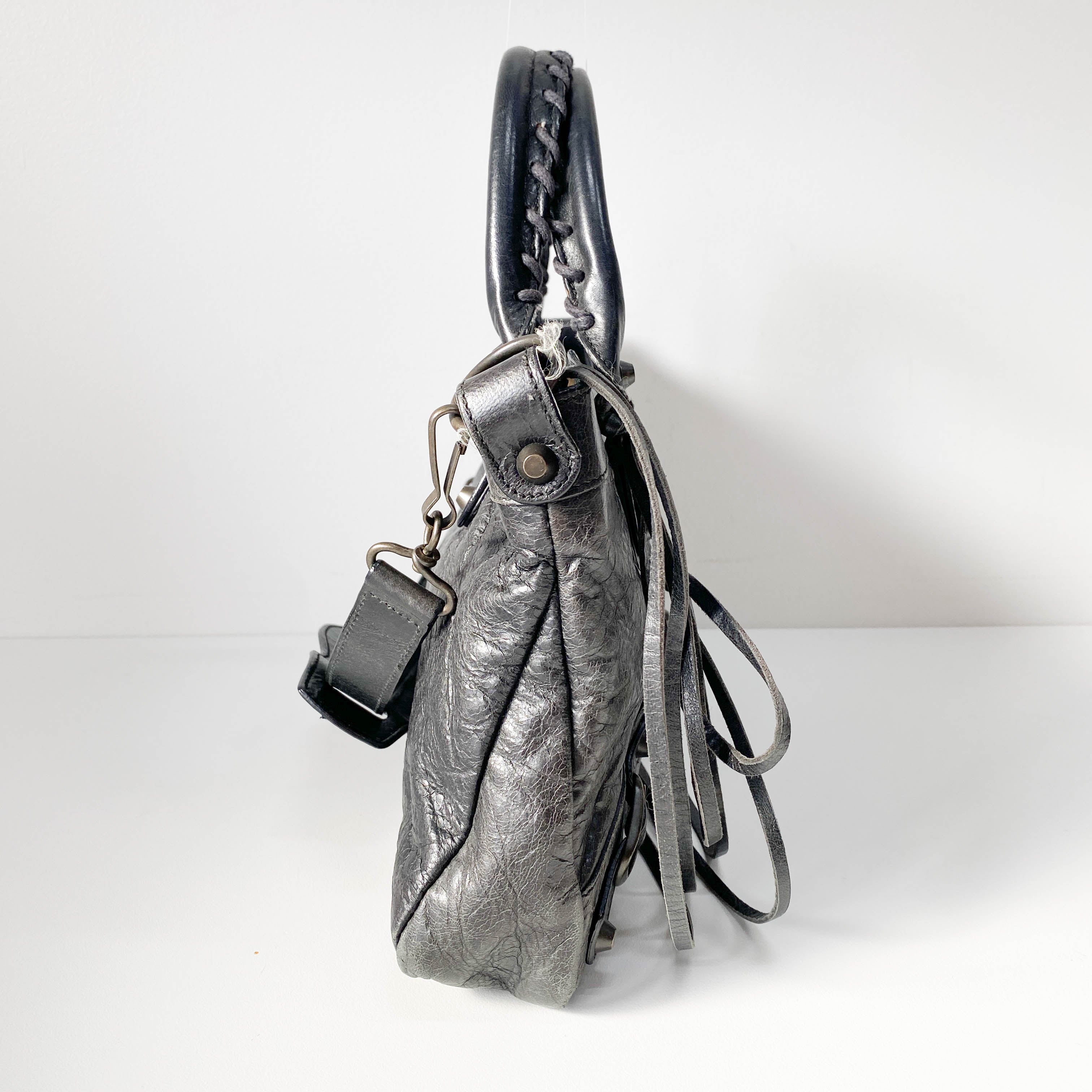 The City Black Calfskin Leather Two Way Bag