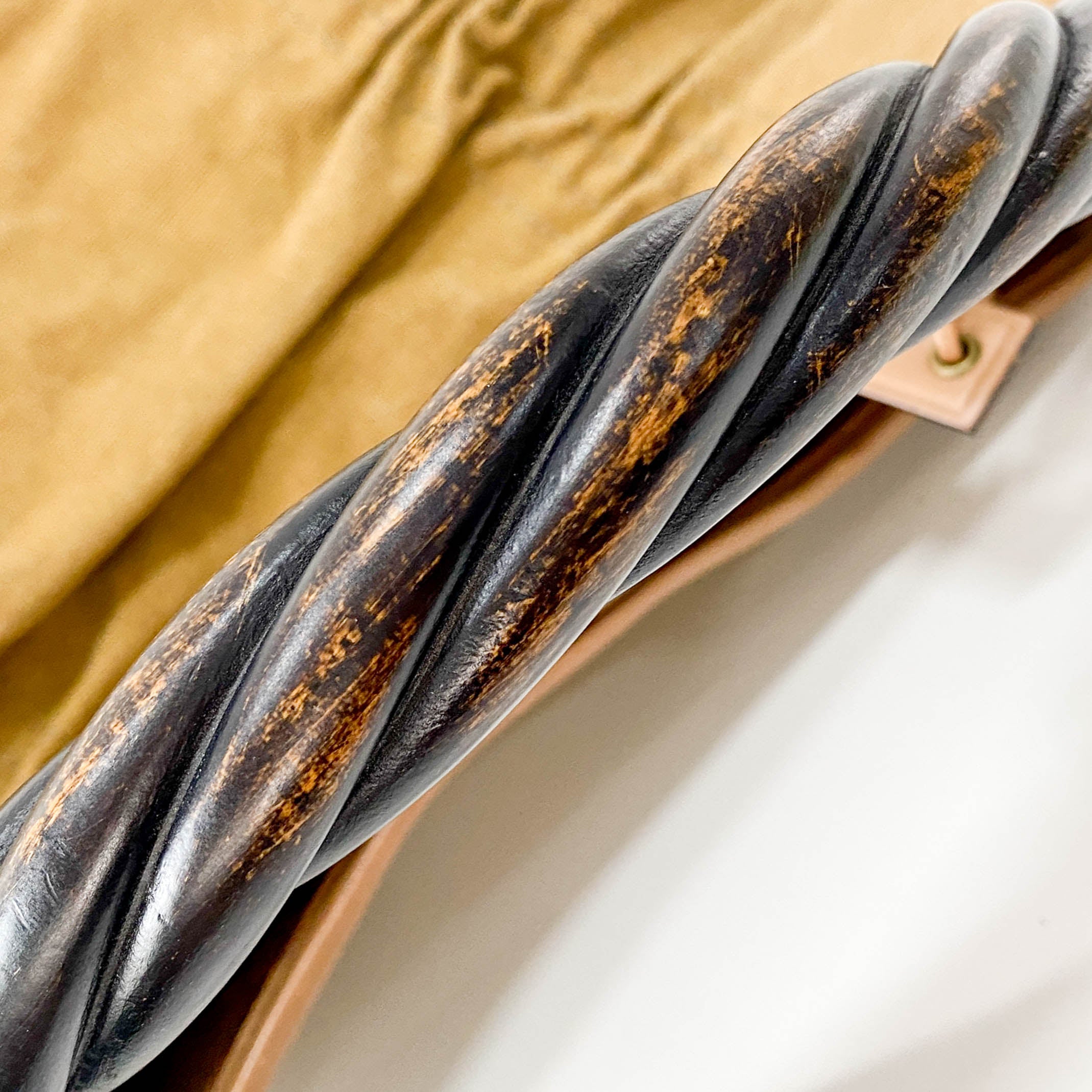 Khaki Brown Cotton Canvas with Interwined Wood Handle Bag