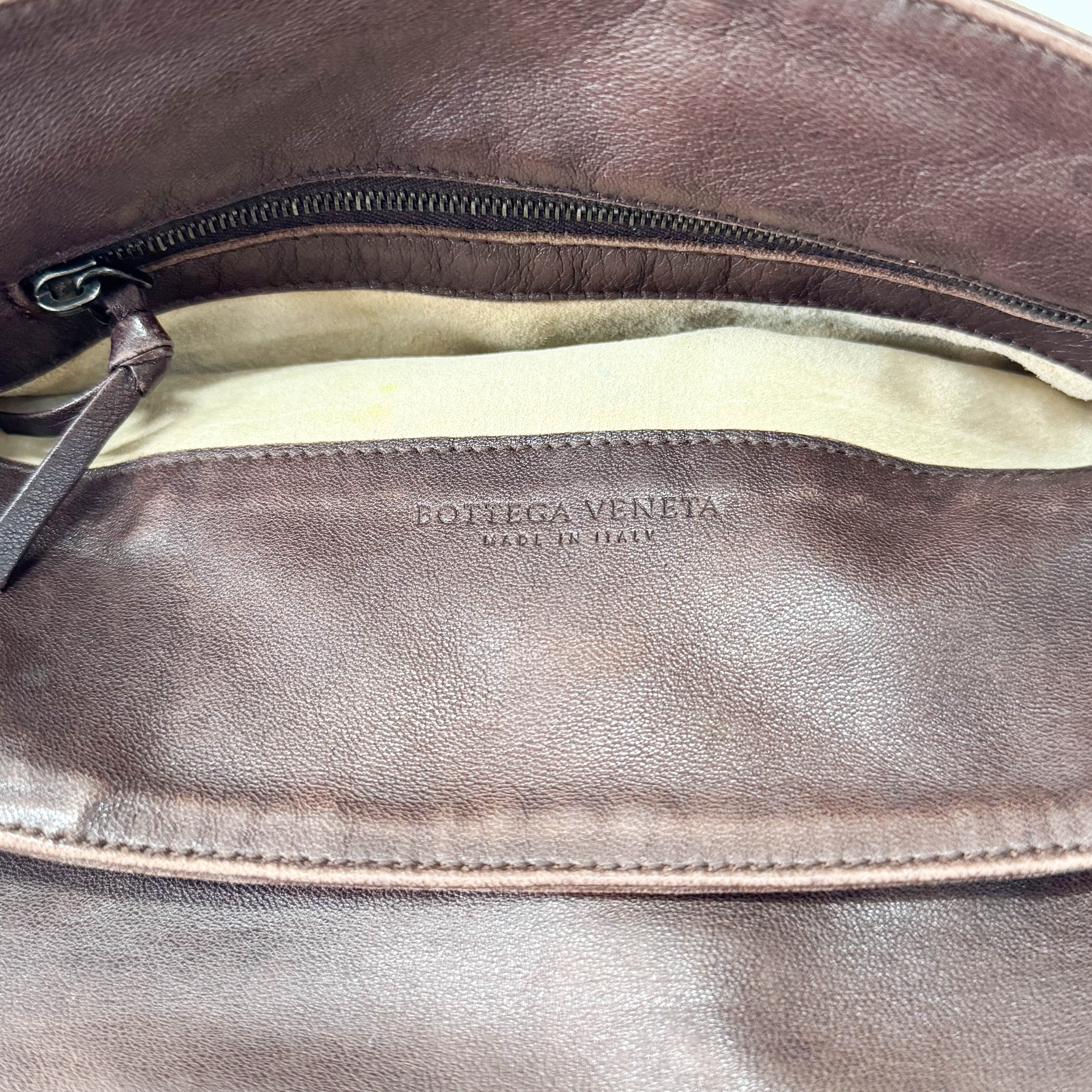 Brown Leather Intrecciato Strap Shoulder Bag