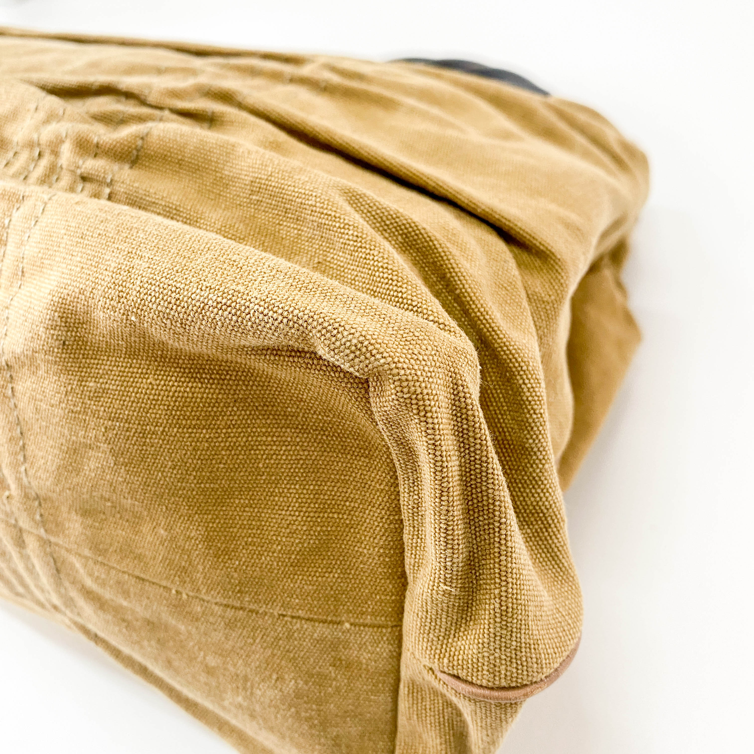 Khaki Brown Cotton Canvas with Interwined Wood Handle Bag