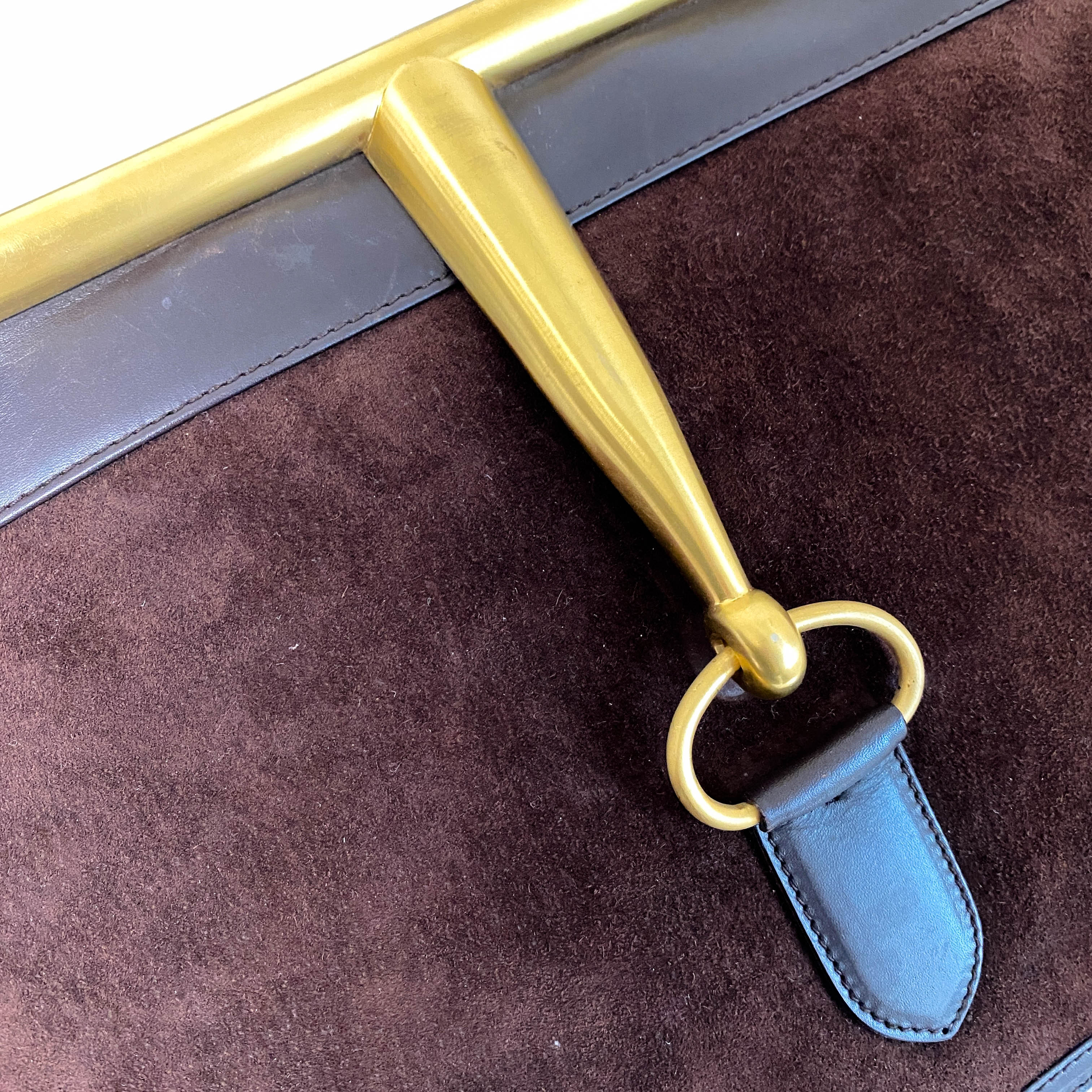 Horsebit Brown Suede Hand Bag