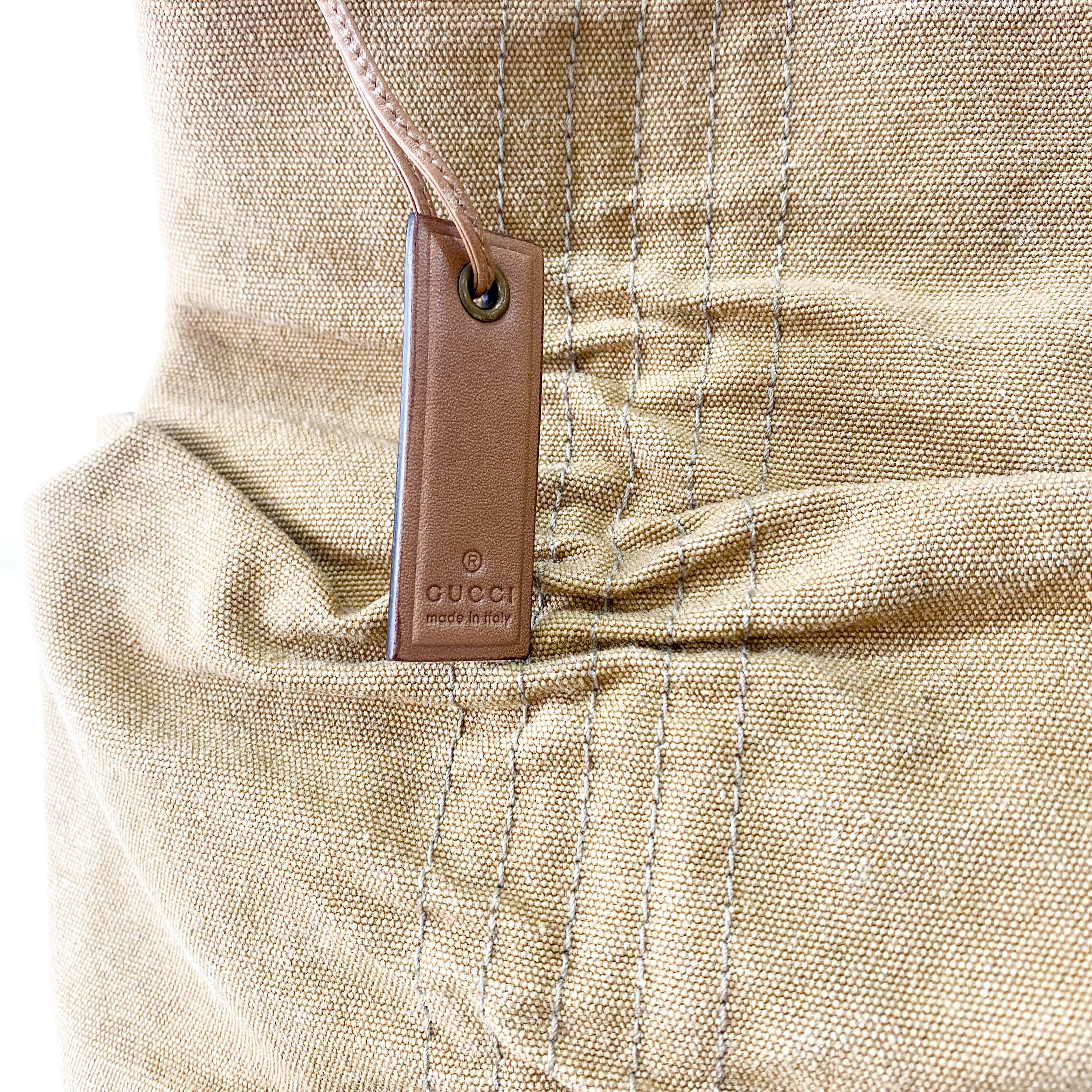 Khaki Brown Cotton Canvas with Interwined Wood Handle Bag
