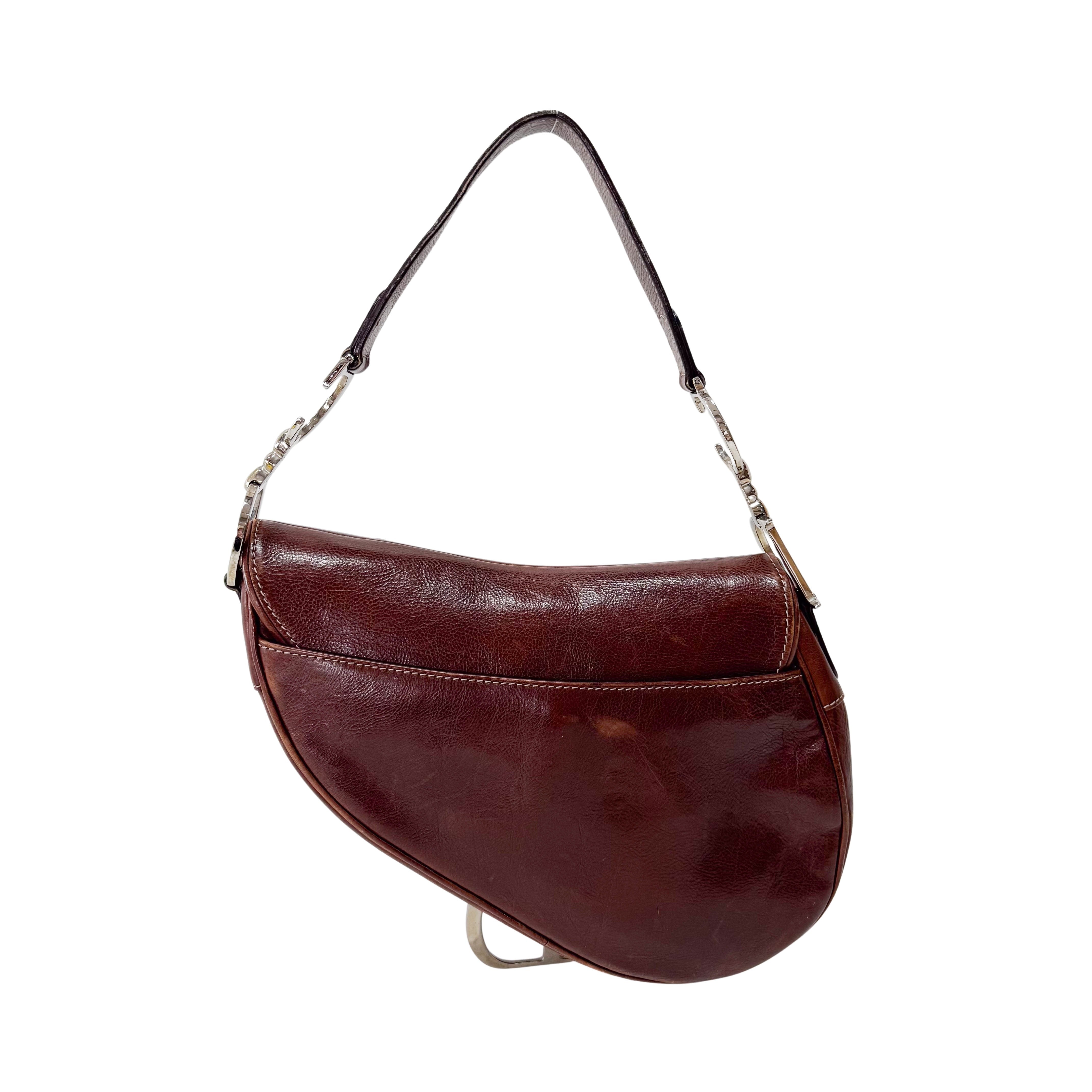 Limited Edition Saddle Brown Leather Flower Embroidered Shoulder Bag