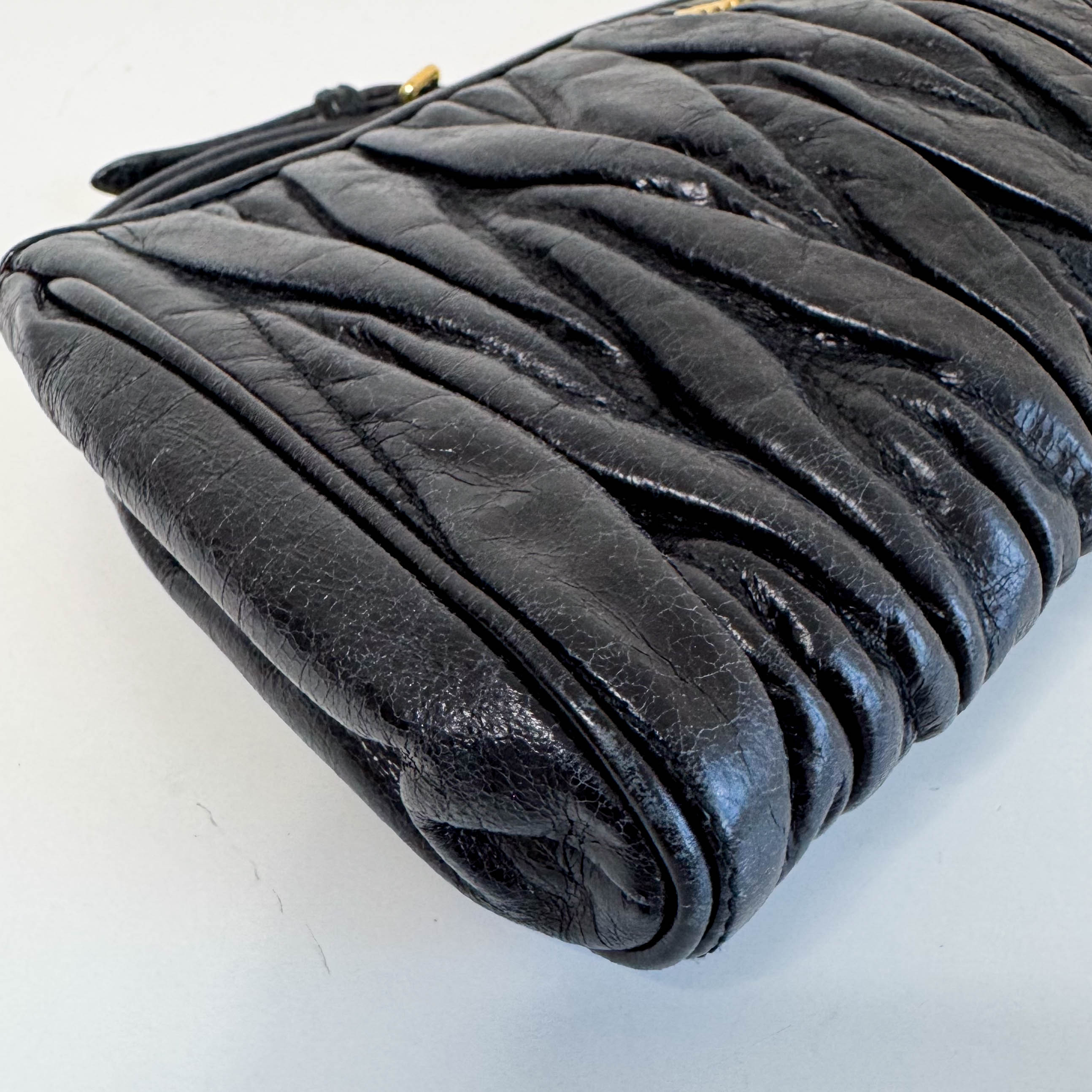 Matelasse Black Leather Clutch Bag