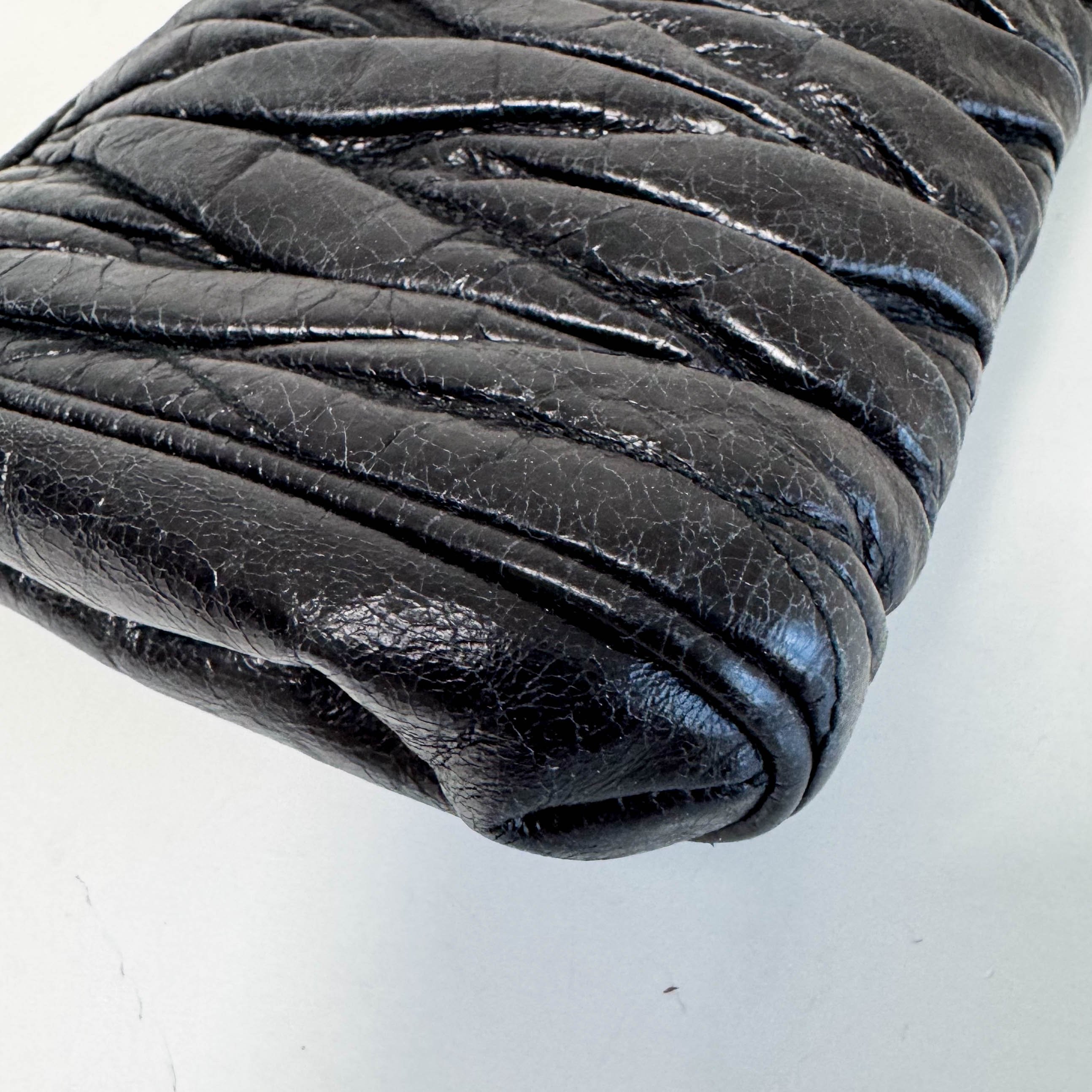 Matelasse Black Leather Clutch Bag