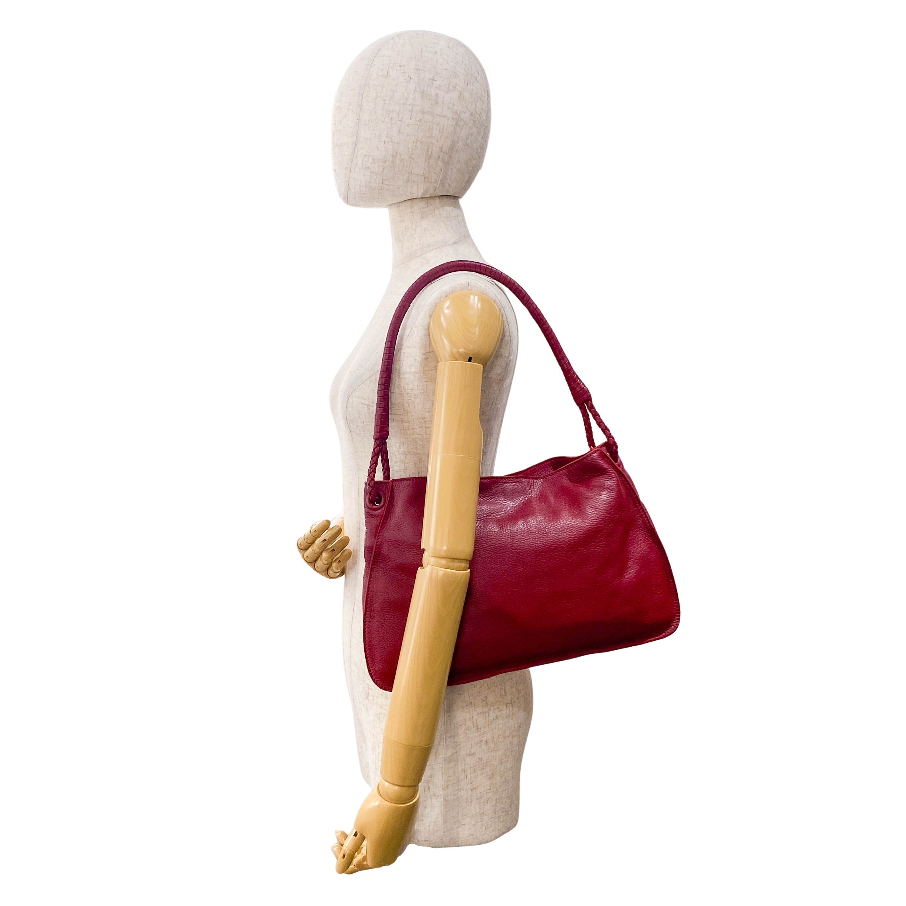 Bordeaux Red Leather Shoulder Bag