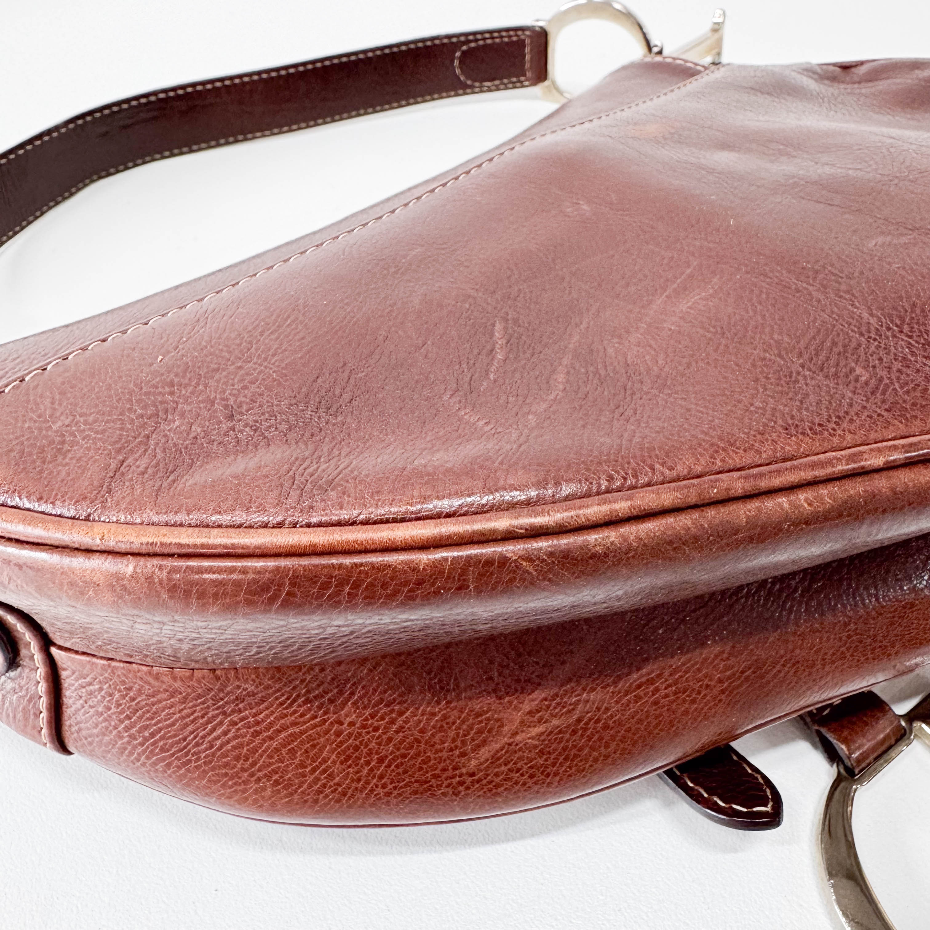 Limited Edition Saddle Brown Leather Flower Embroidered Shoulder Bag