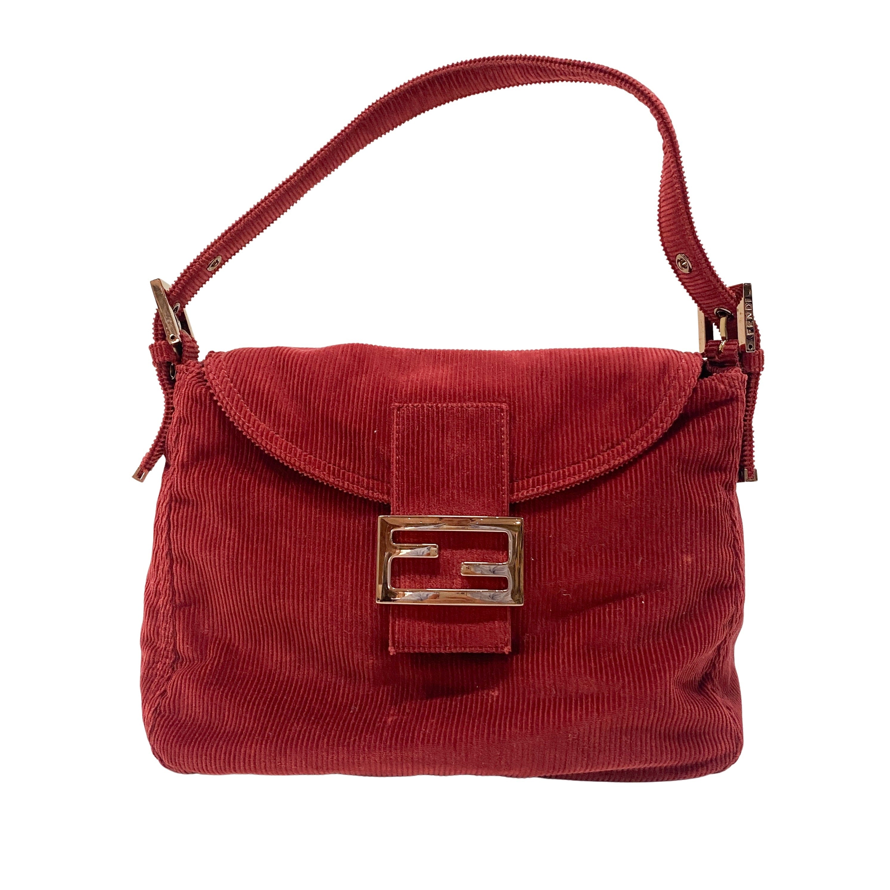 Mamma Baguette Red Courderoy Shoulder Bag