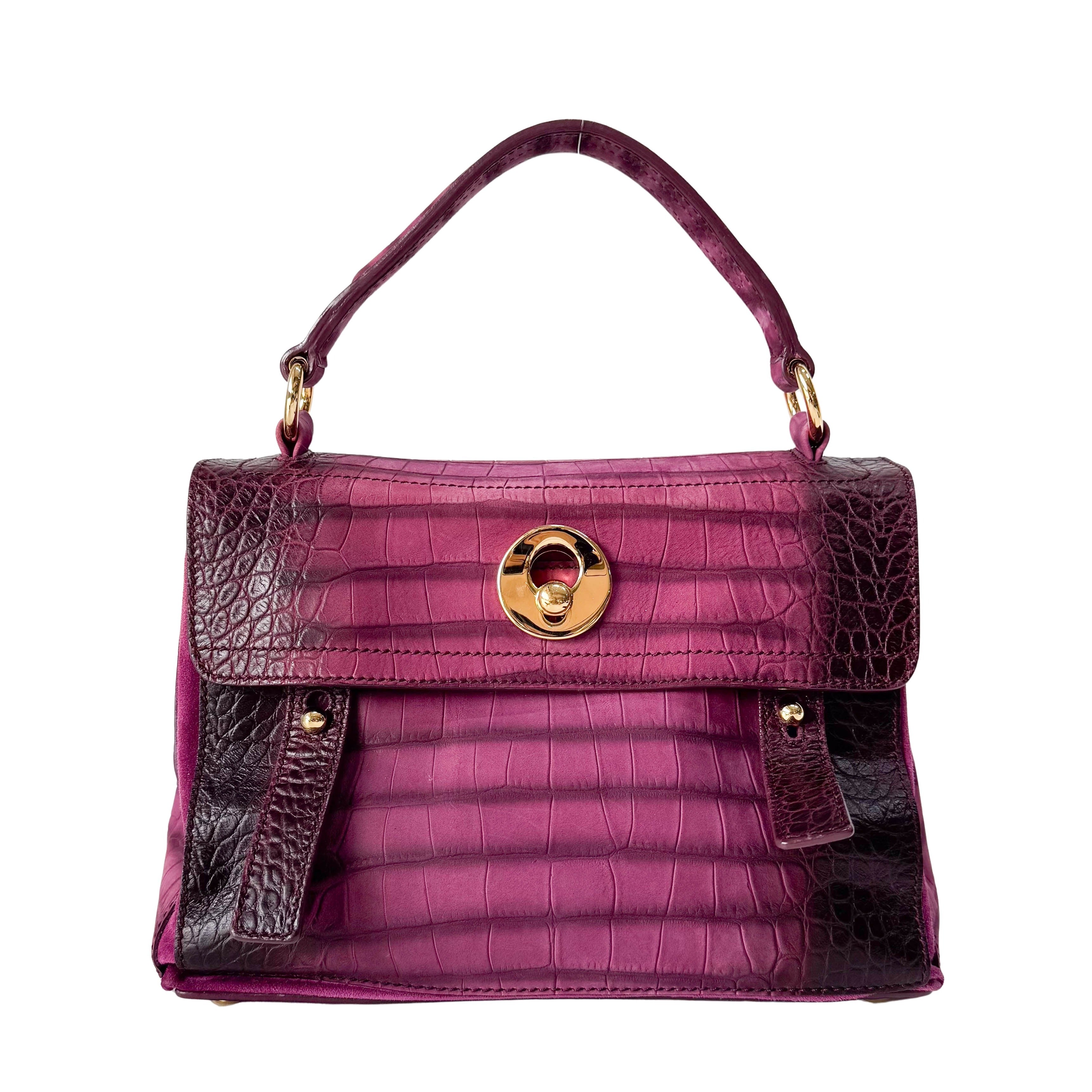 Muse Two Medium Purple Croc-Embossed Nubuck Hangbag