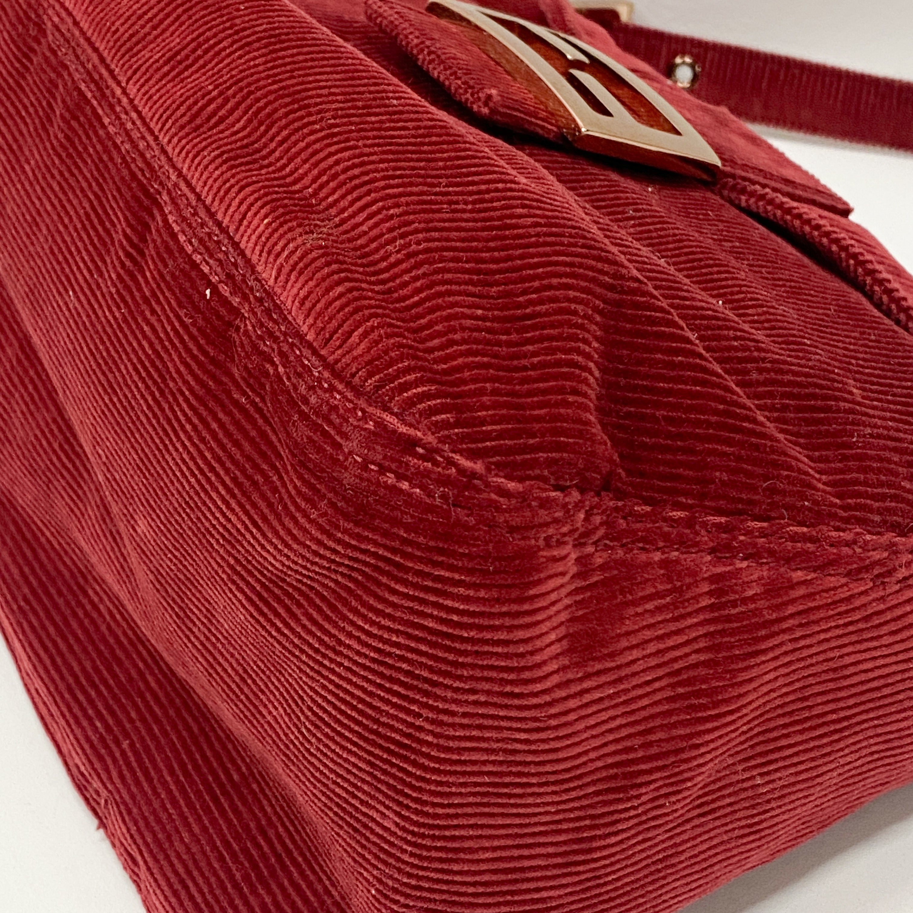 Mamma Baguette Red Courderoy Shoulder Bag
