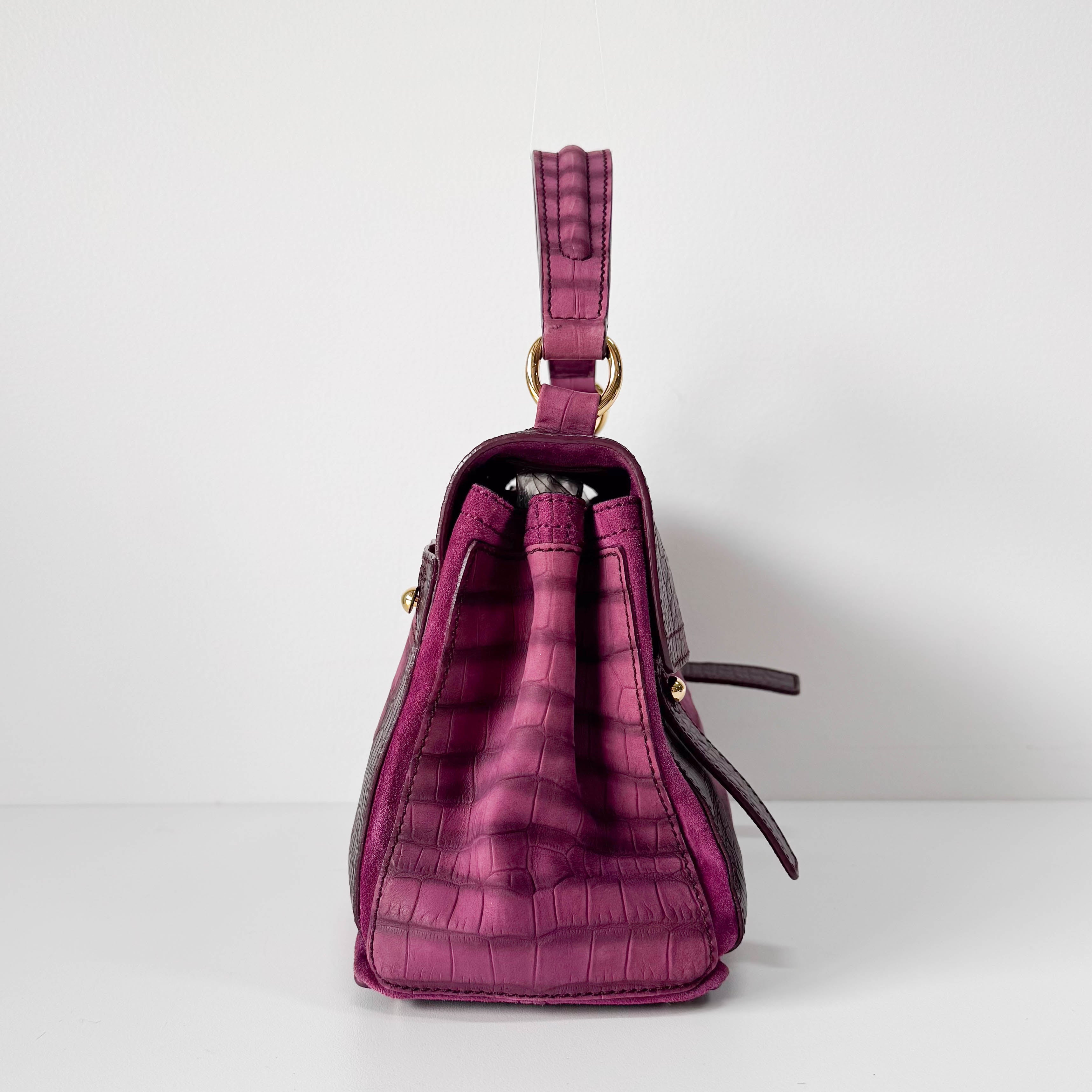 Muse Two Medium Purple Croc-Embossed Nubuck Hangbag