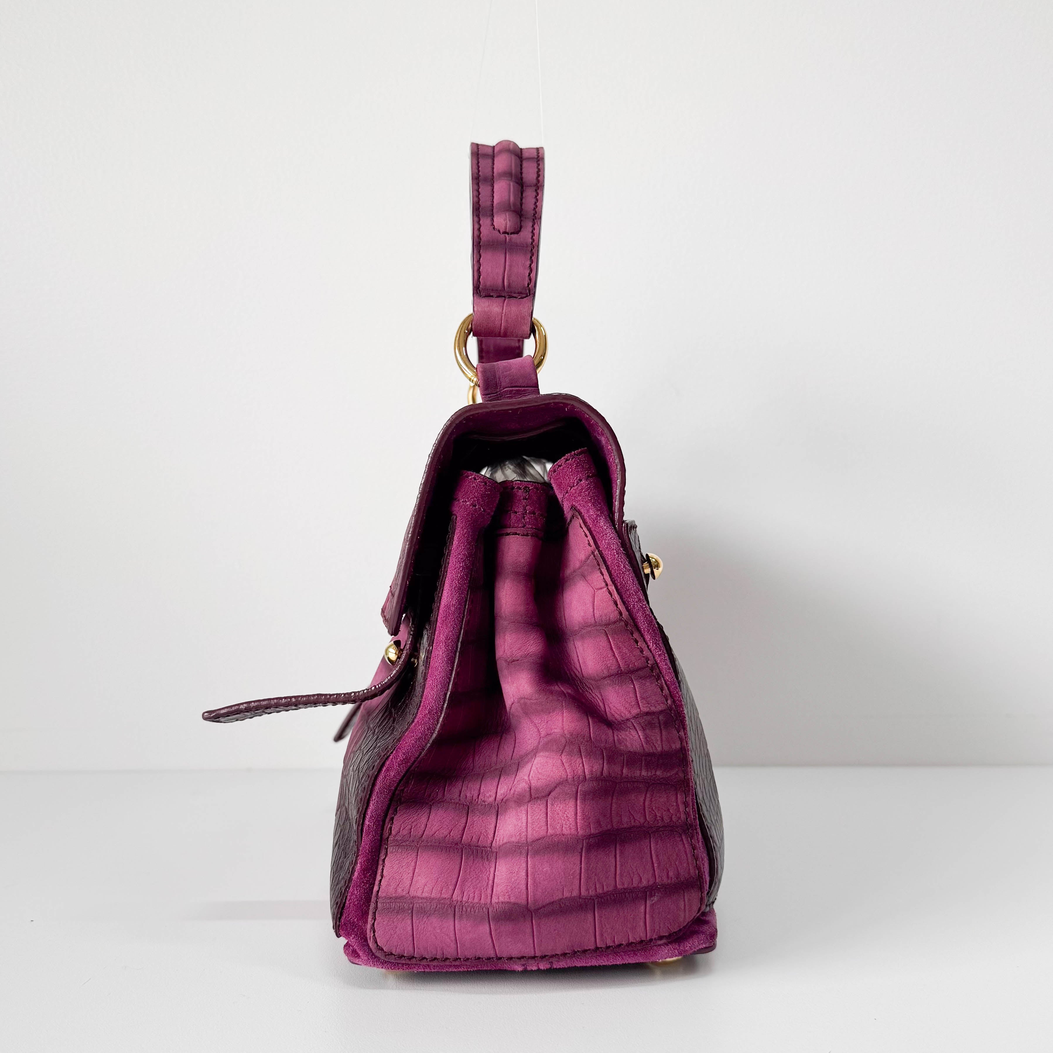 Muse Two Medium Purple Croc-Embossed Nubuck Hangbag