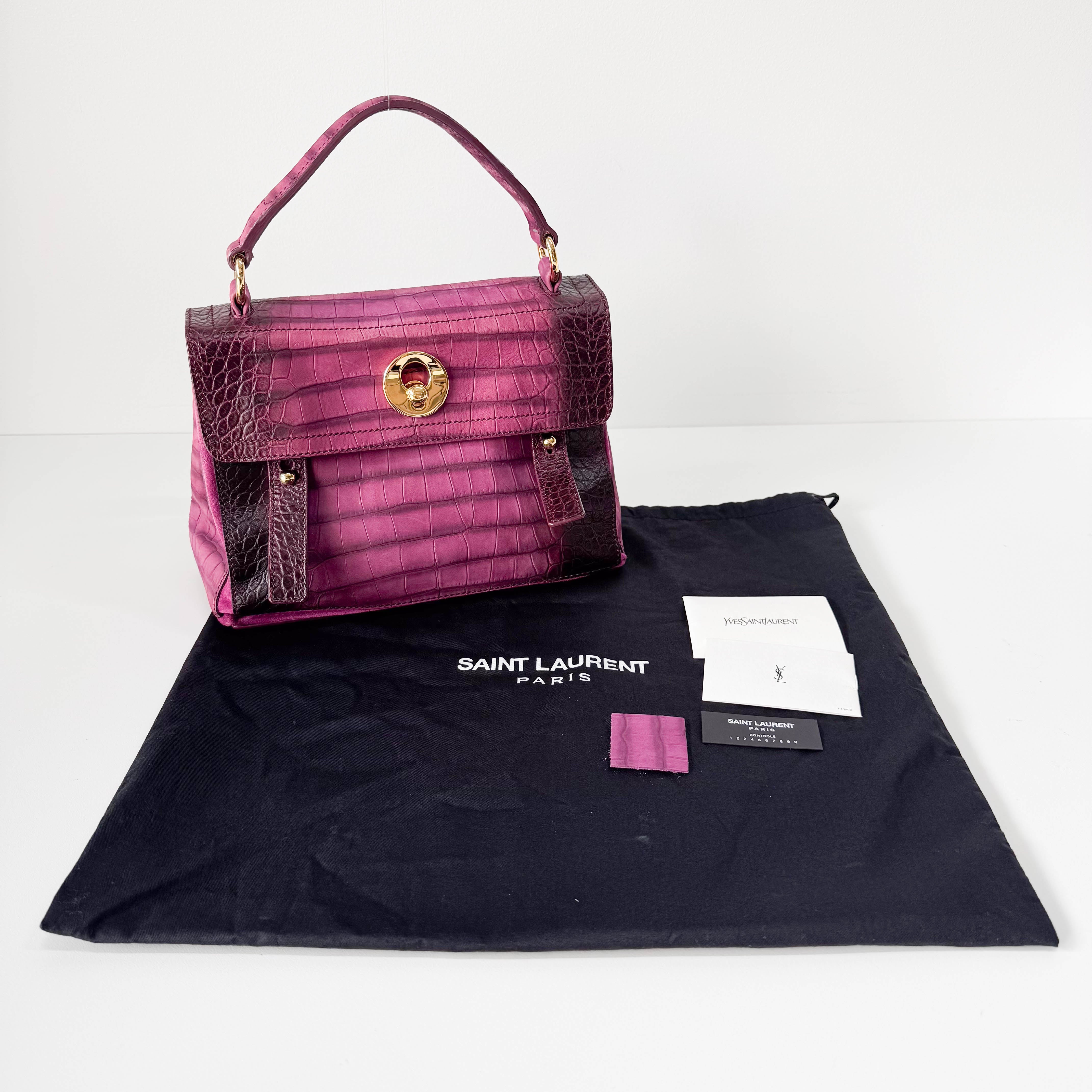 Muse Two Medium Purple Croc-Embossed Nubuck Hangbag