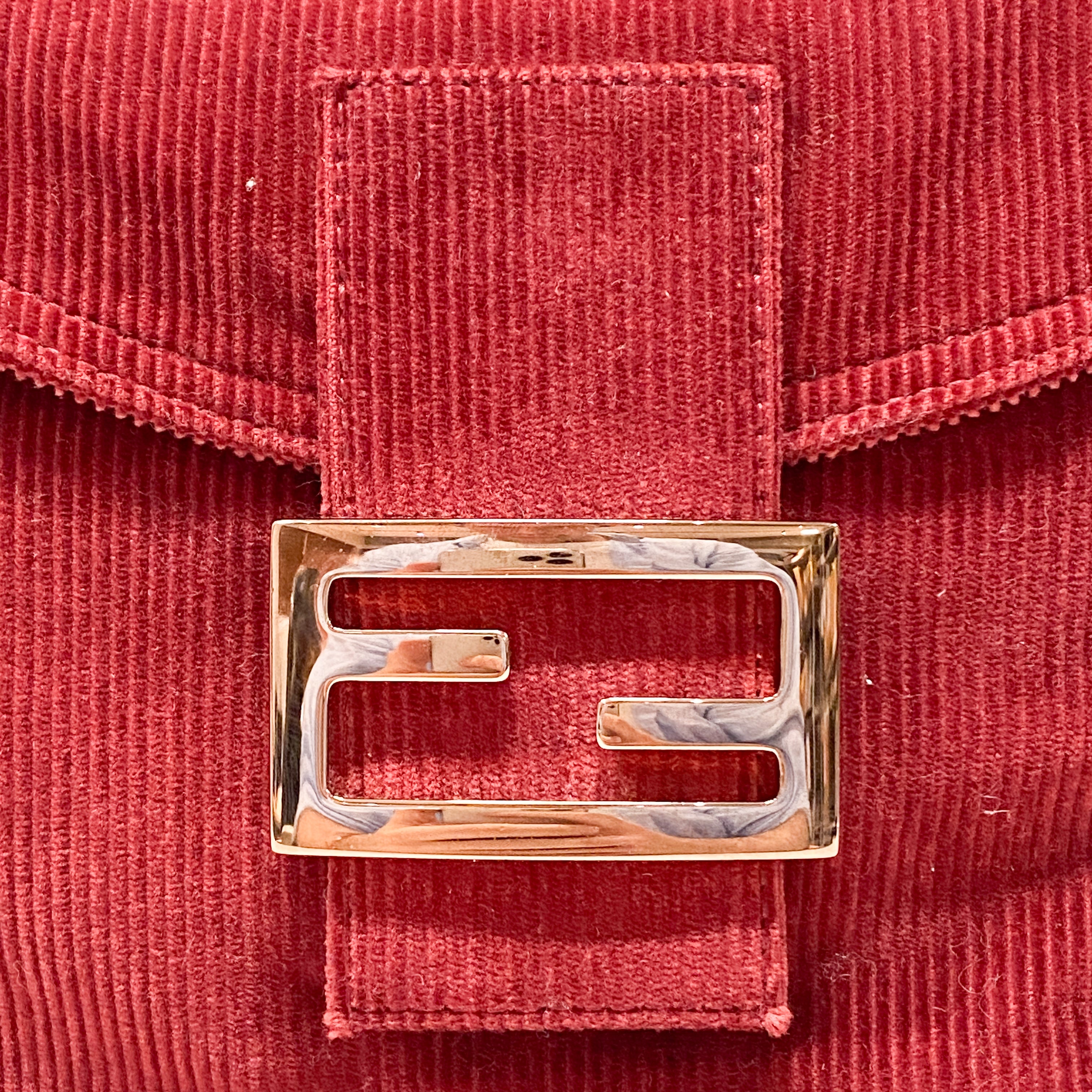 Mamma Baguette Red Courderoy Shoulder Bag