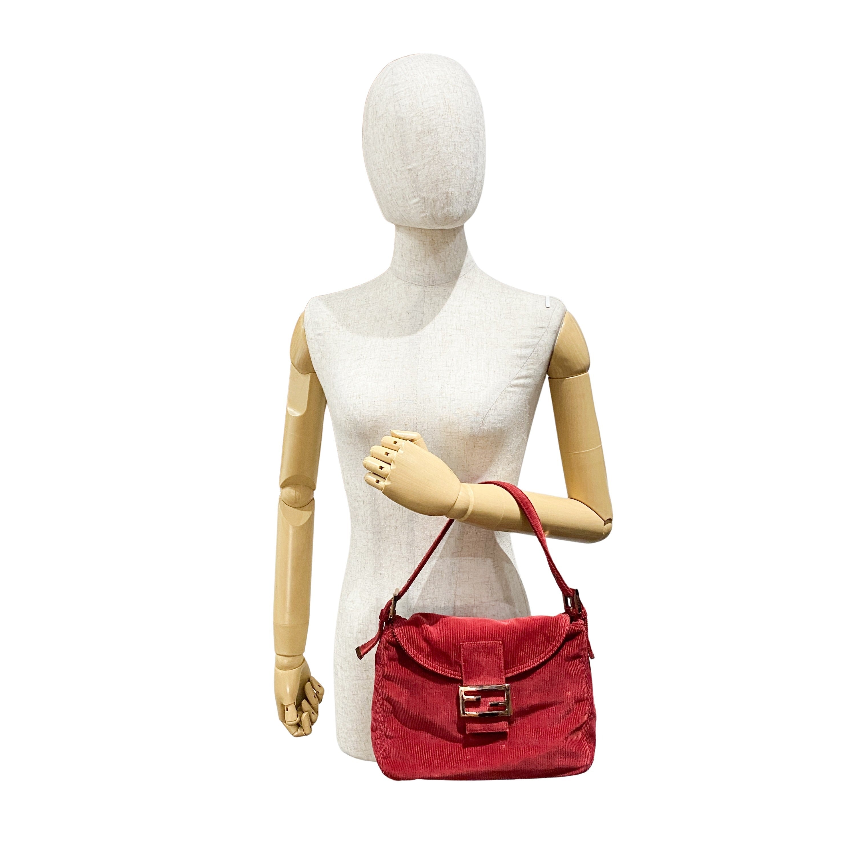 Mamma Baguette Red Courderoy Shoulder Bag