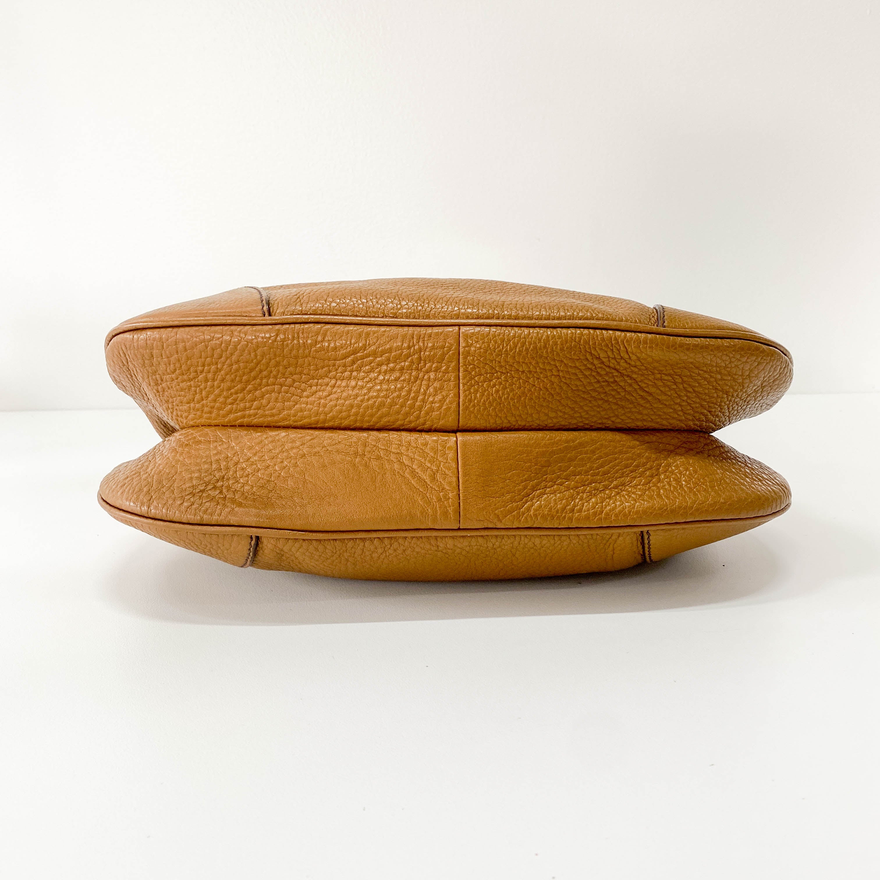 Caramel Brown Vitello Leather Gold Hardware Hobo Shoulder Bag