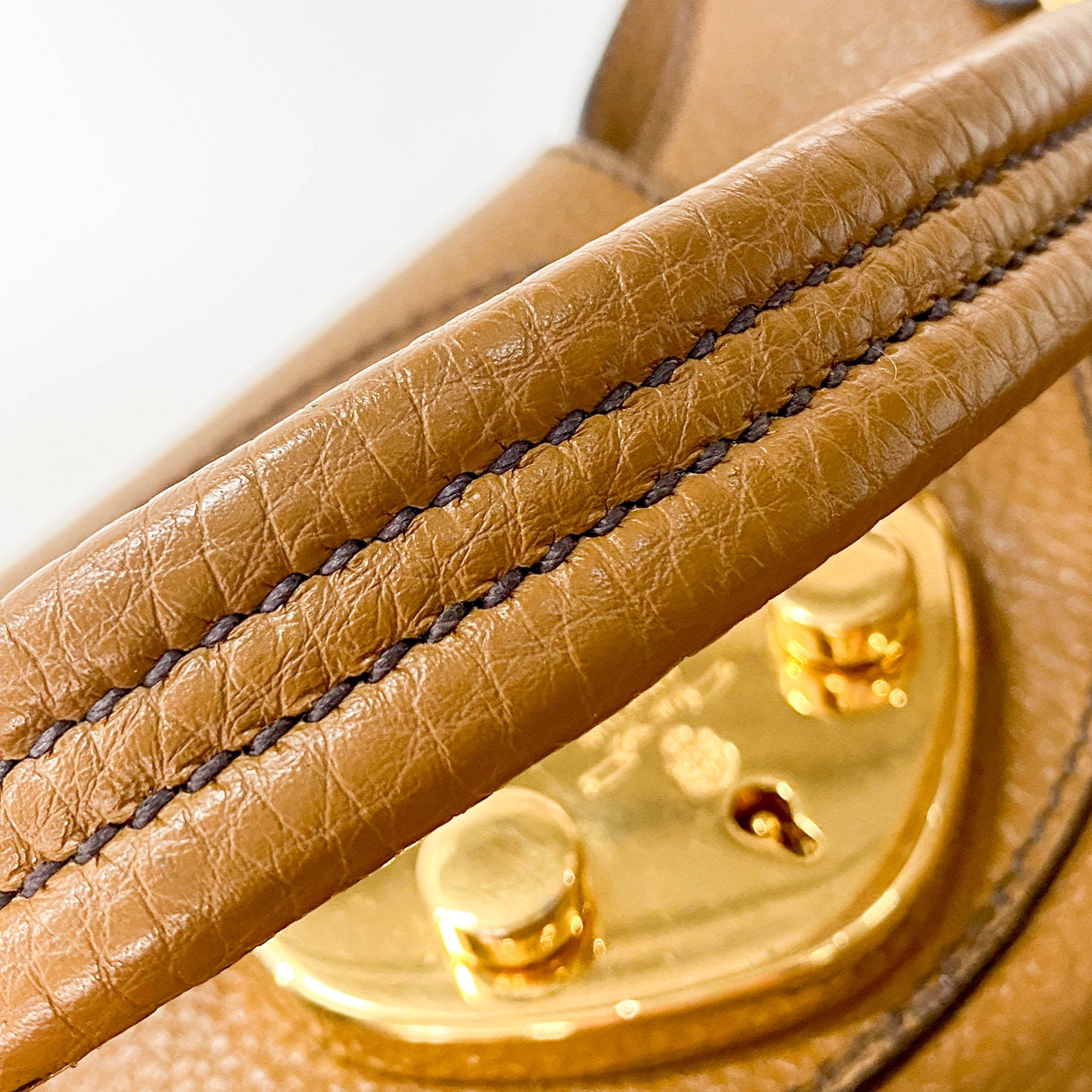 Caramel Brown Vitello Leather Gold Hardware Hobo Shoulder Bag