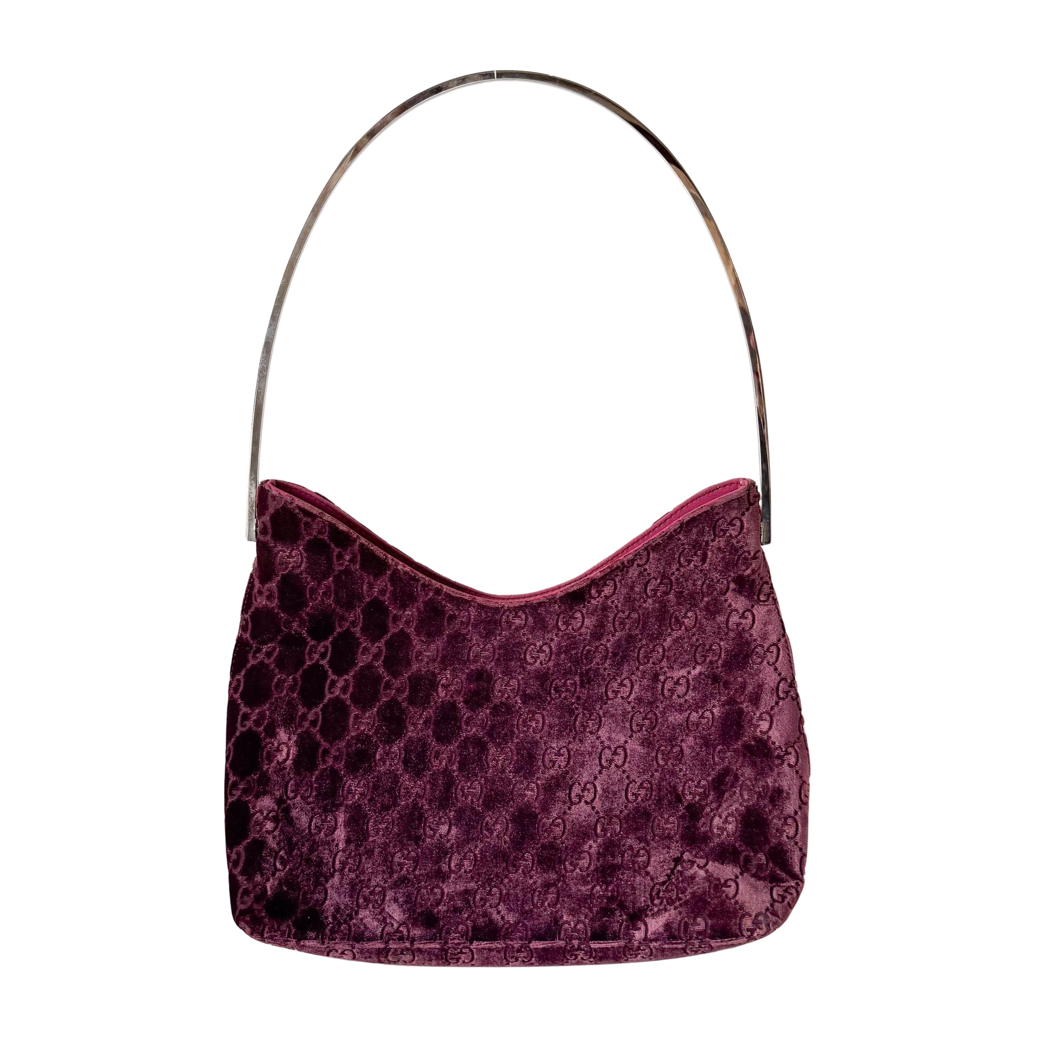 GG Red Velvet with Silver Metal Round Handle Bag by Tom Ford